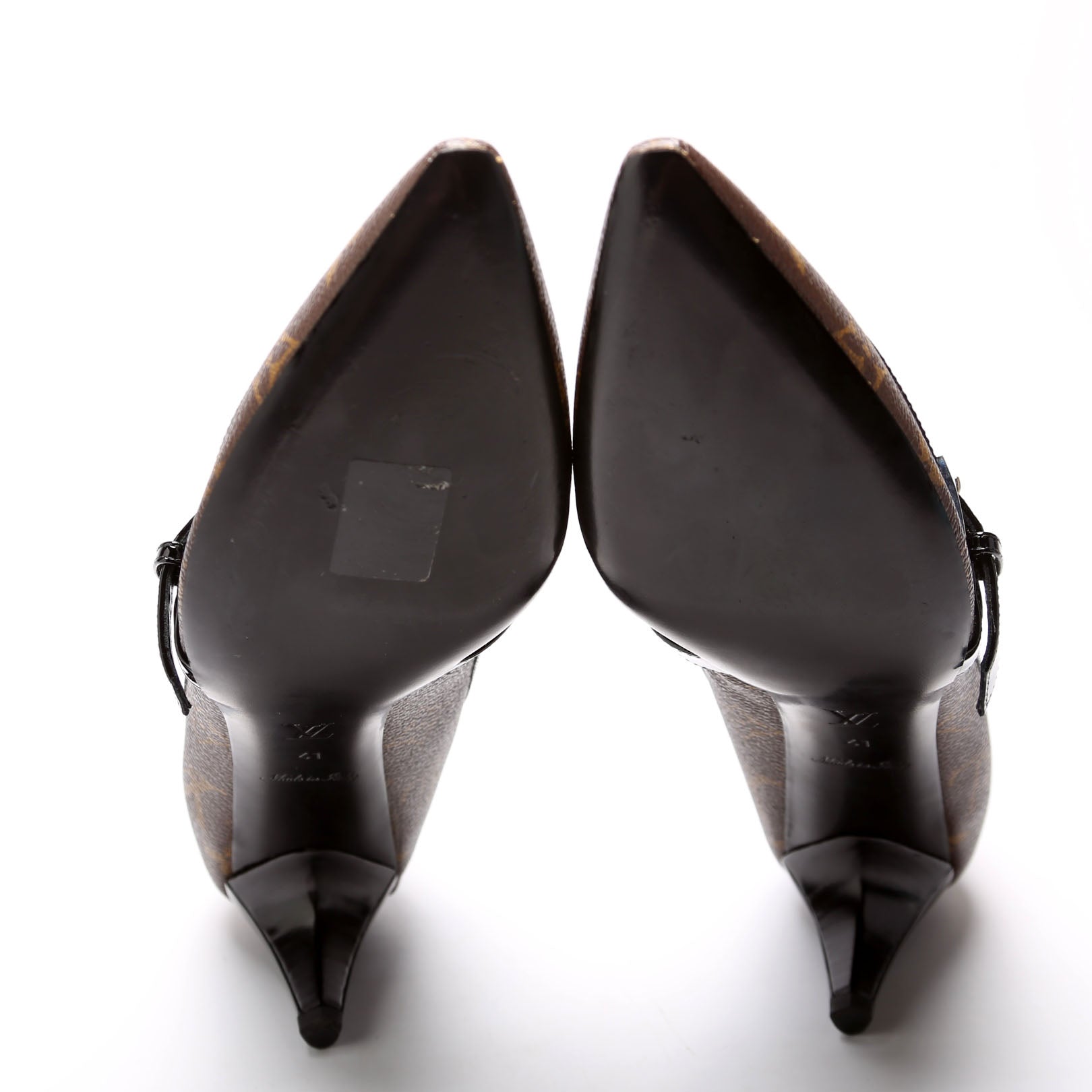 Monogram Buckle Kitten Heels Size 41 Brown/Black