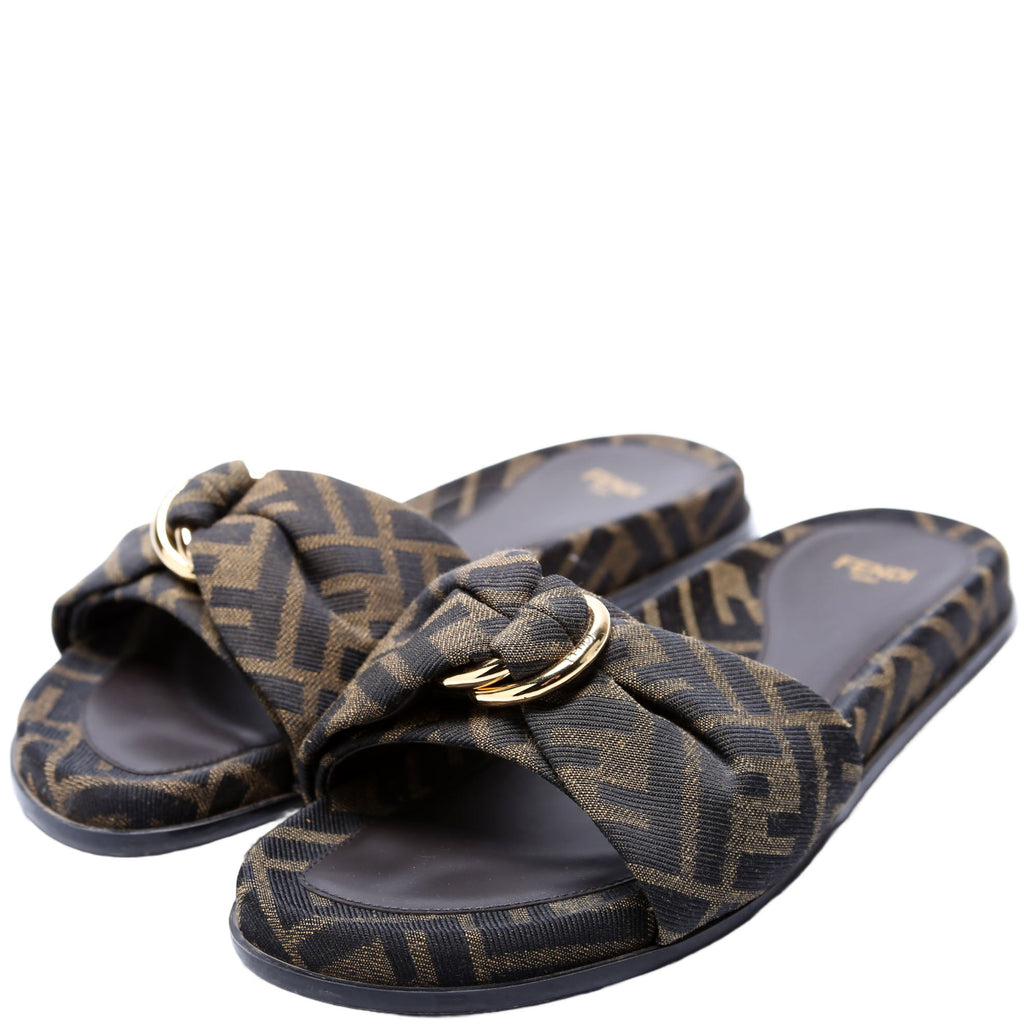 FF Zucca Knot Slides Size 36 Brown/Black