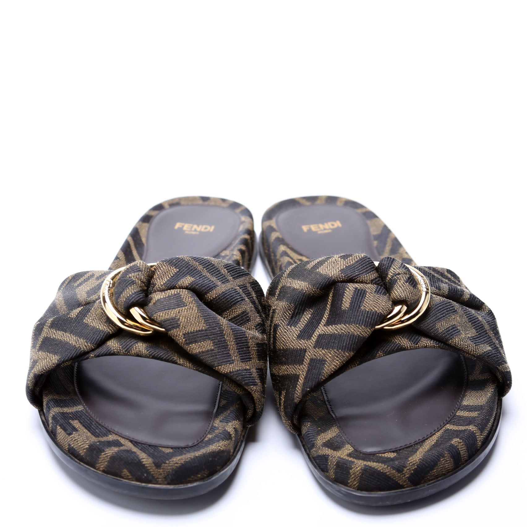 FF Zucca Knot Slides Size 36 Brown/Black