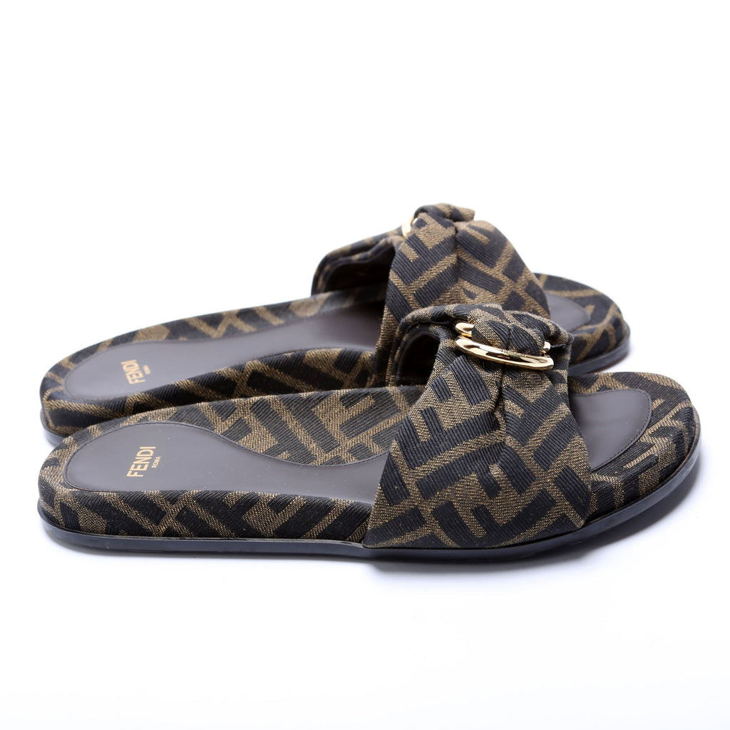 FF Zucca Knot Slides Size 36 Brown/Black