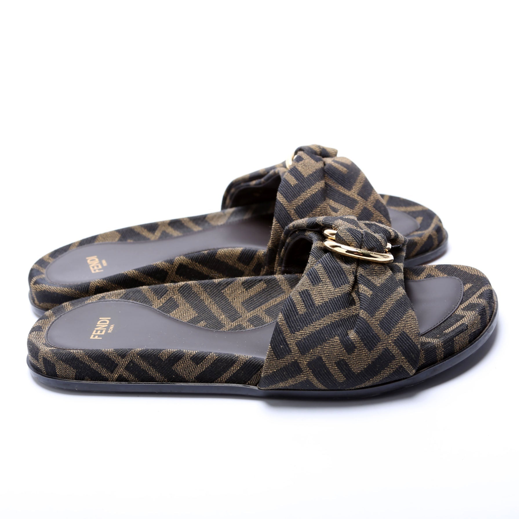 FF Zucca Knot Slides Size 36 Brown/Black
