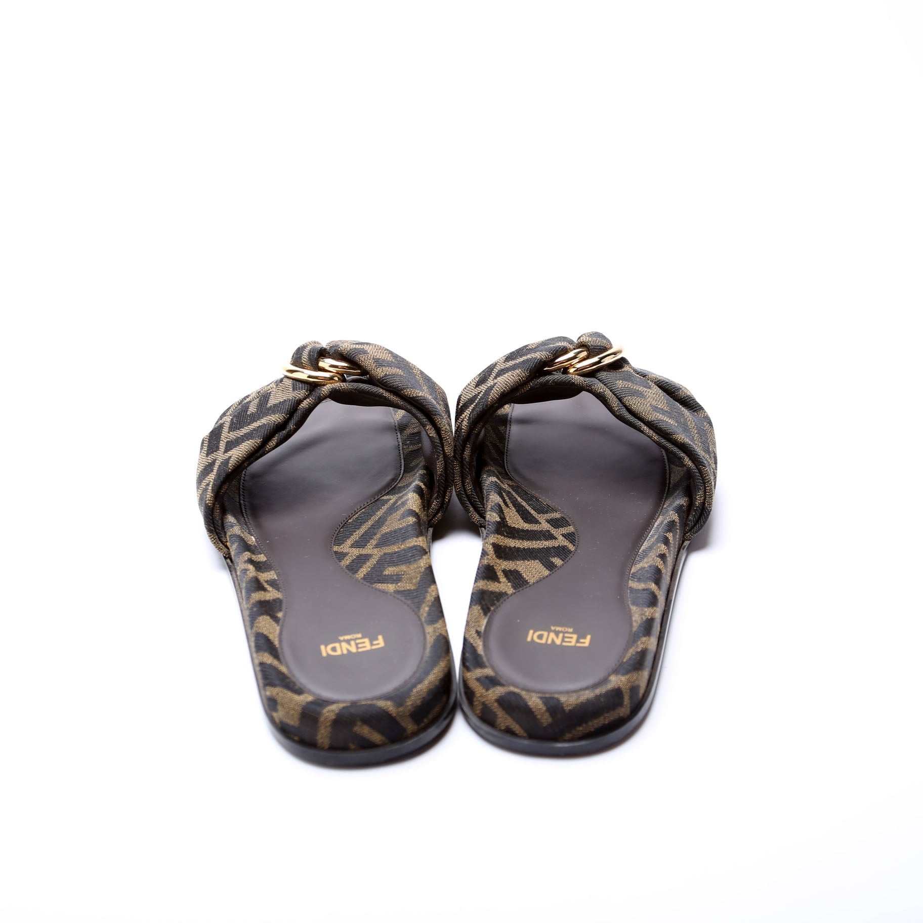 FF Zucca Knot Slides Size 36 Brown/Black
