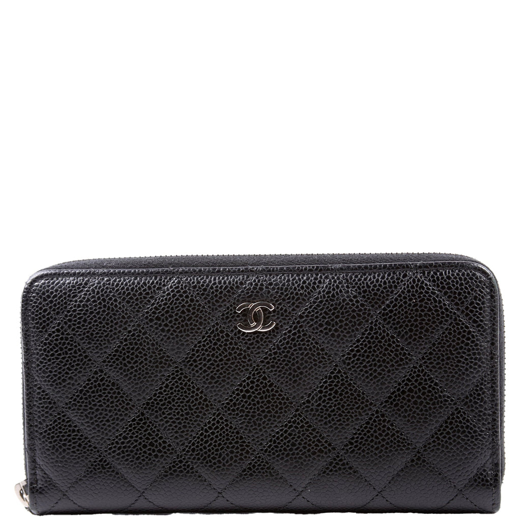 CC Caviar Small Zip Around Wallet Black