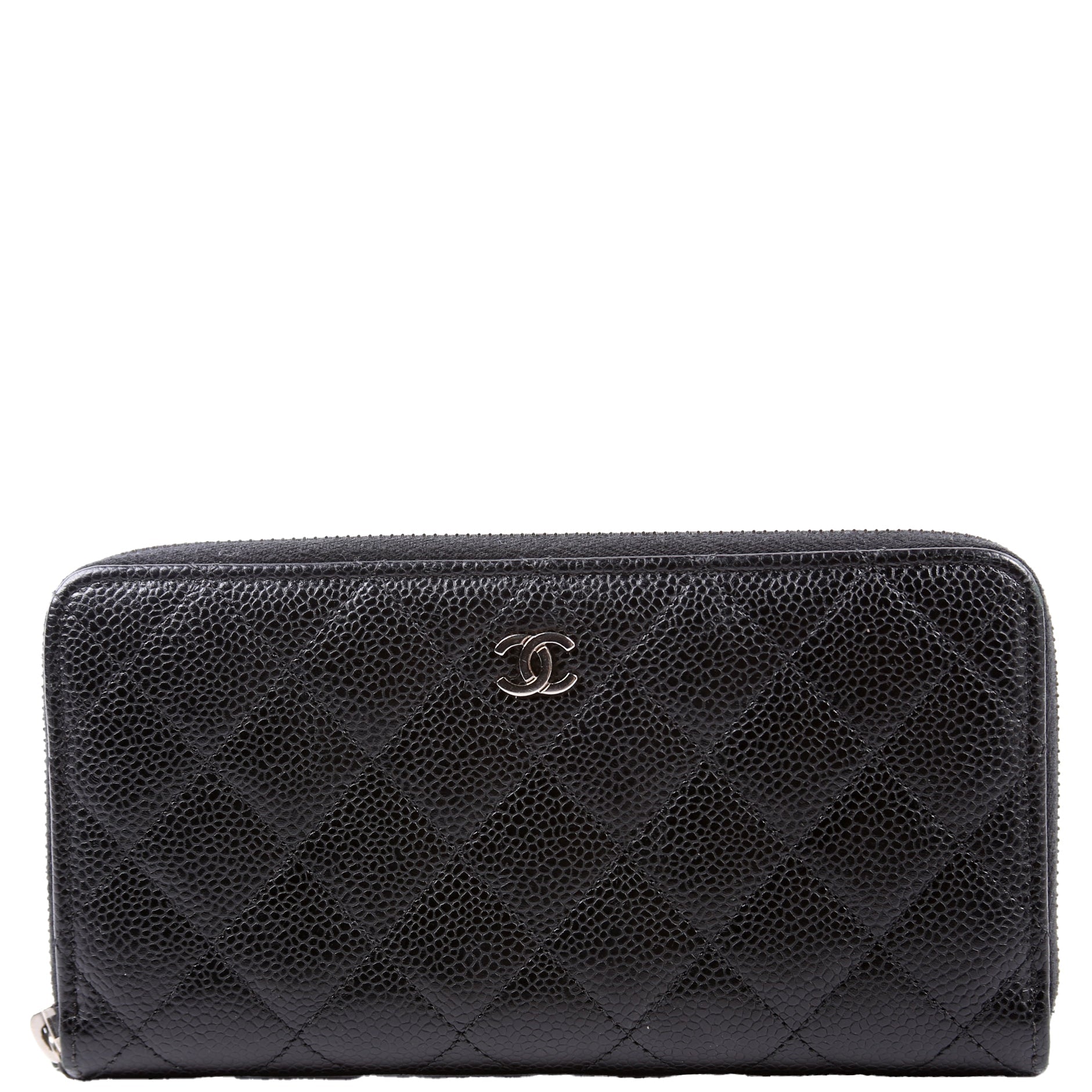 CC Caviar Small Zip Around Wallet Black