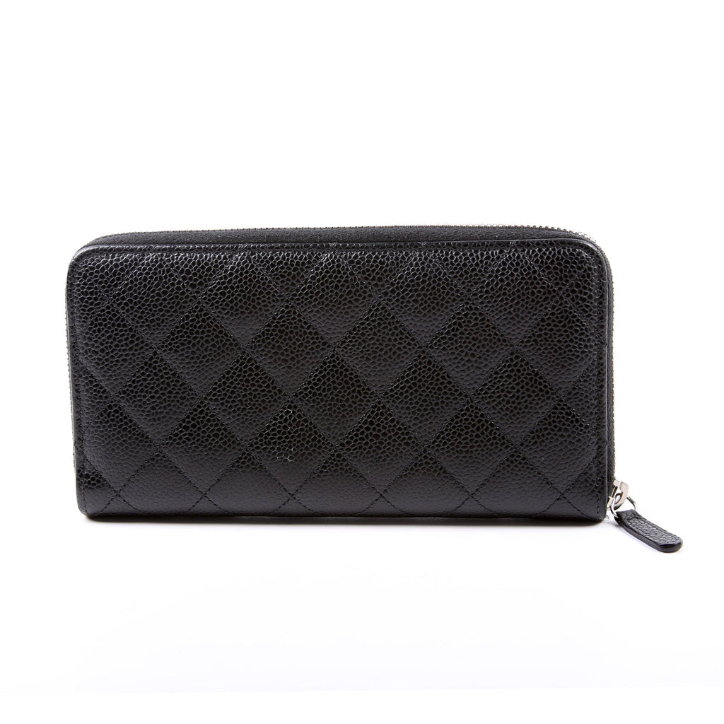CC Caviar Small Zip Around Wallet Black