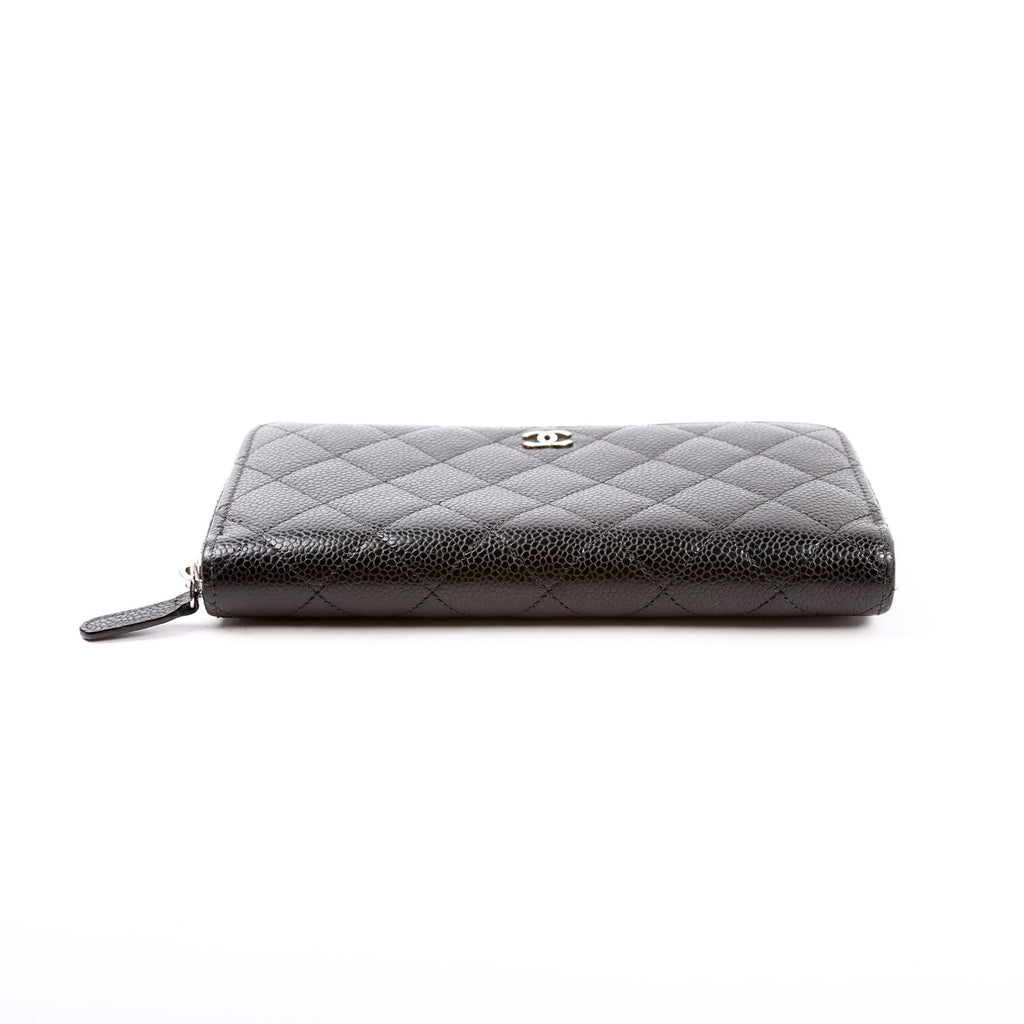 CC Caviar Small Zip Around Wallet Black