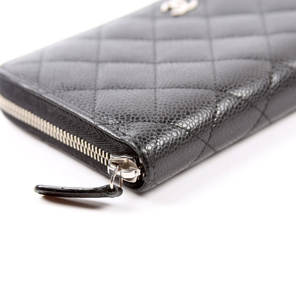 CC Caviar Small Zip Around Wallet Black