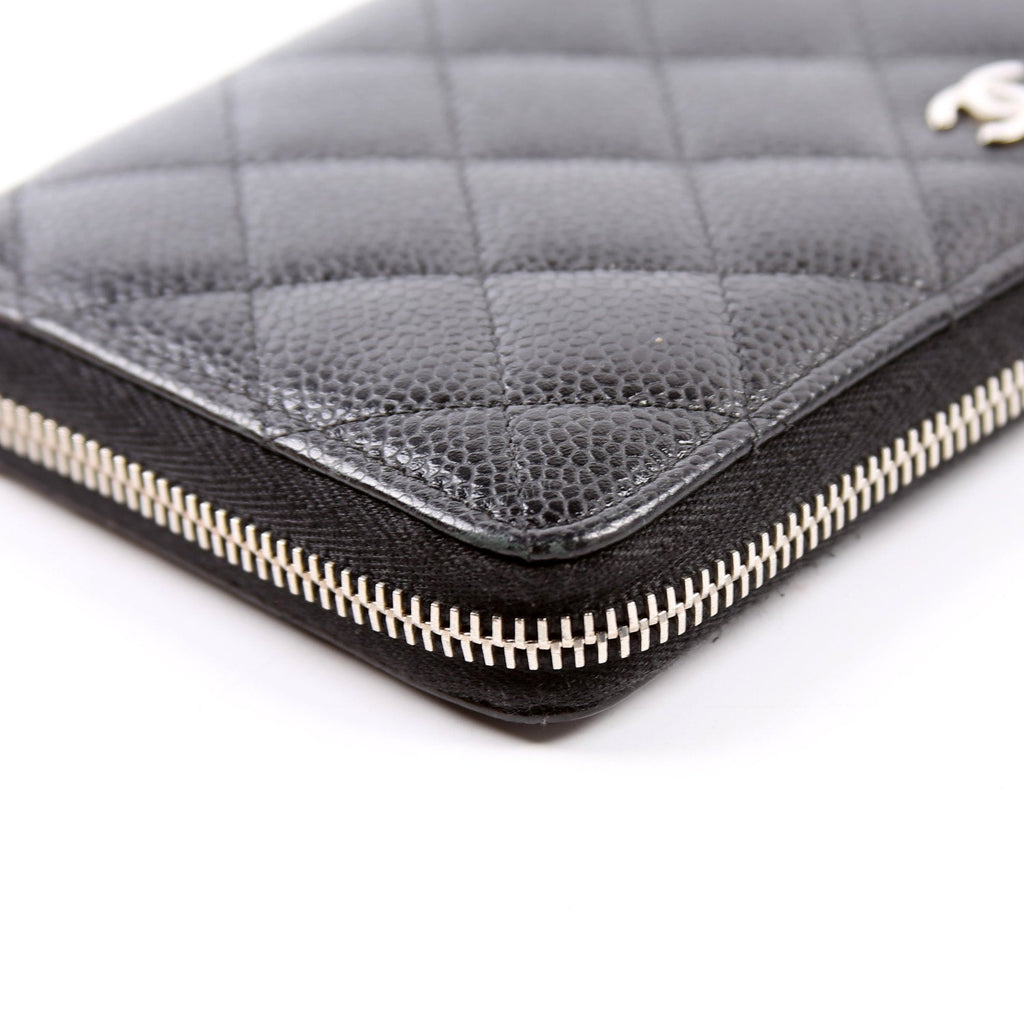 CC Caviar Small Zip Around Wallet Black
