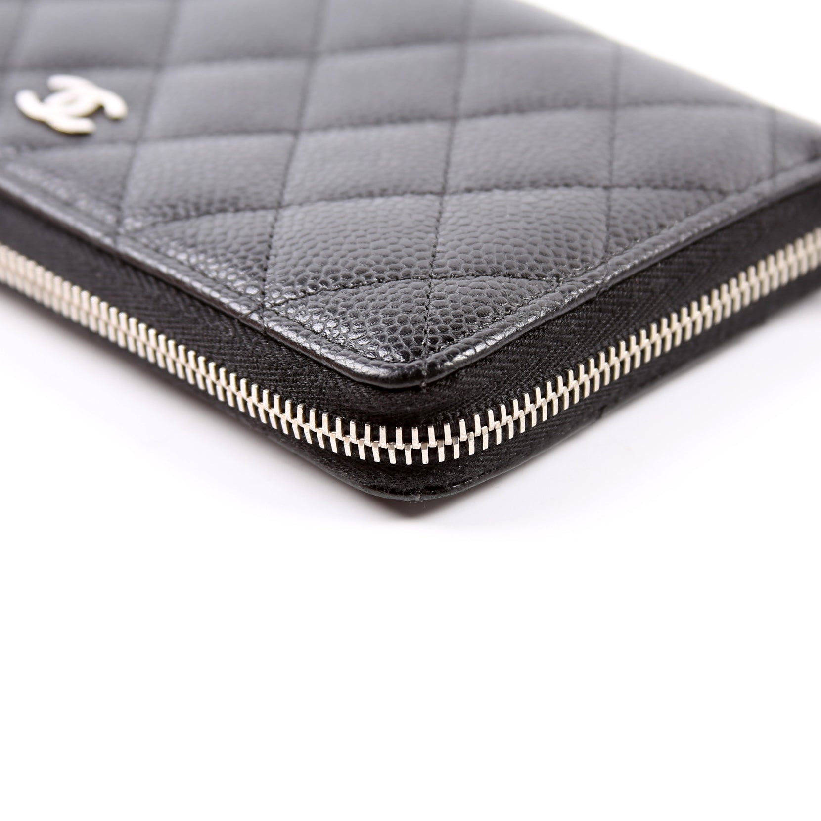 CC Caviar Small Zip Around Wallet Black