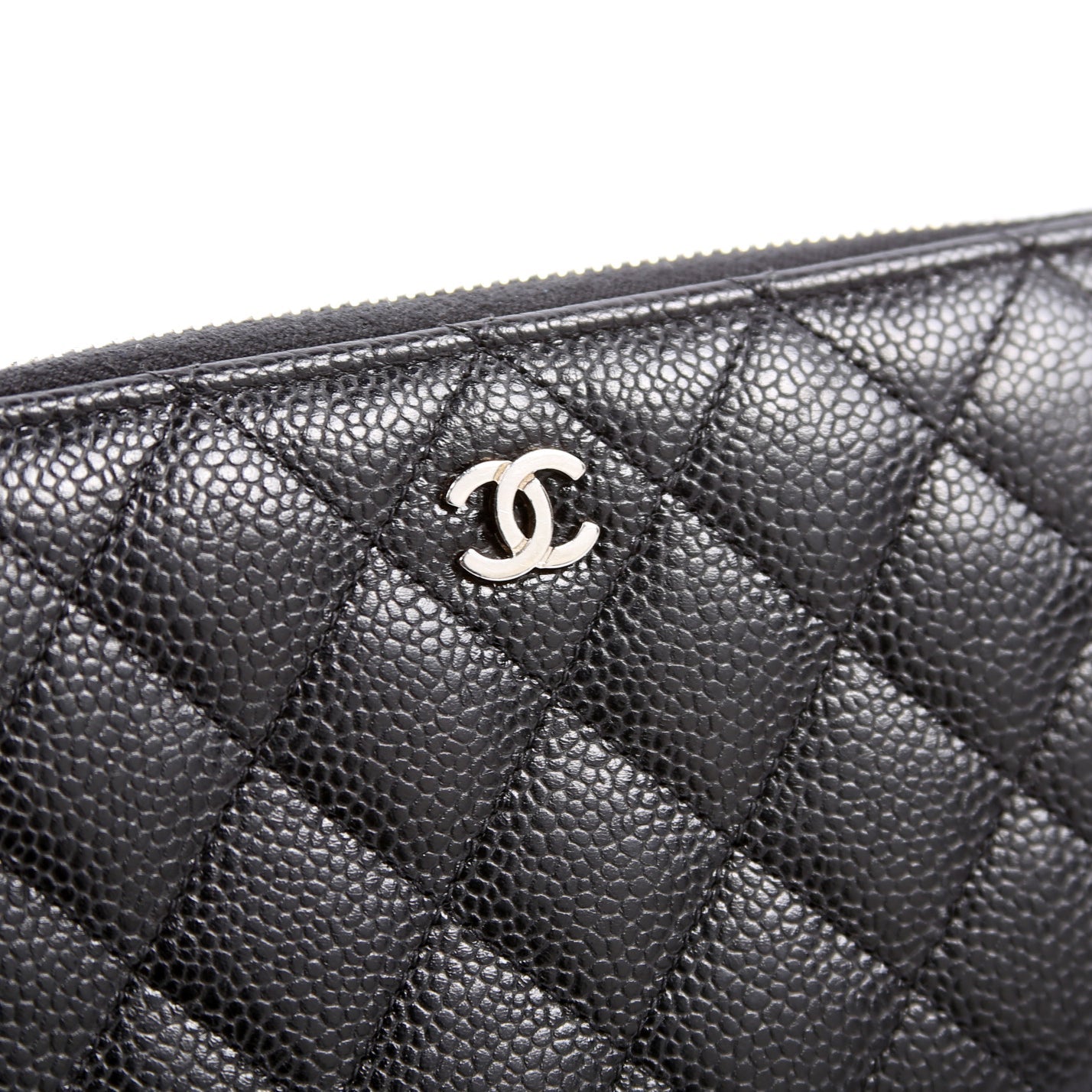 CC Caviar Small Zip Around Wallet Black