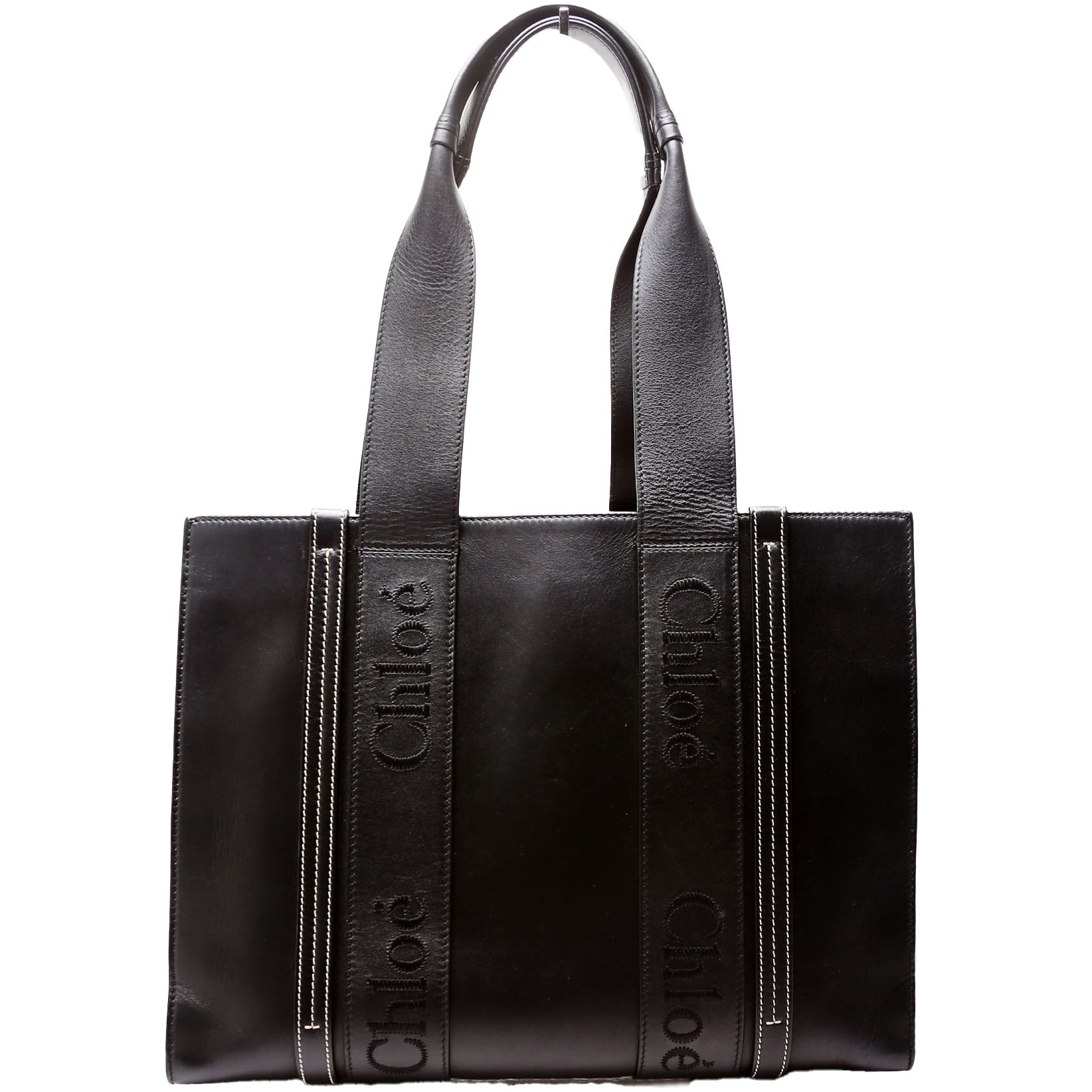 Woody Medium Leather Tote Black