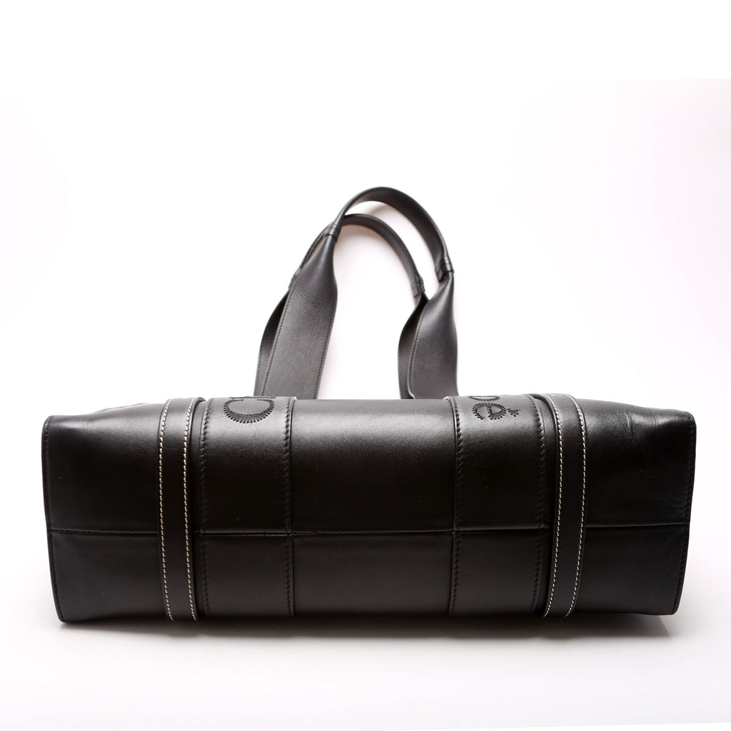 Woody Medium Leather Tote Black
