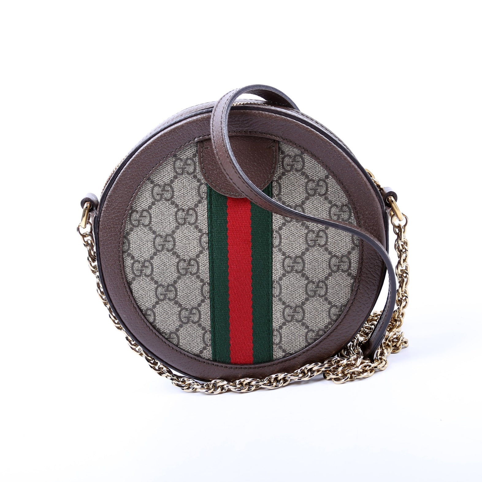 550618 Ophidia GG Supreme Round Small Crossbody Brown