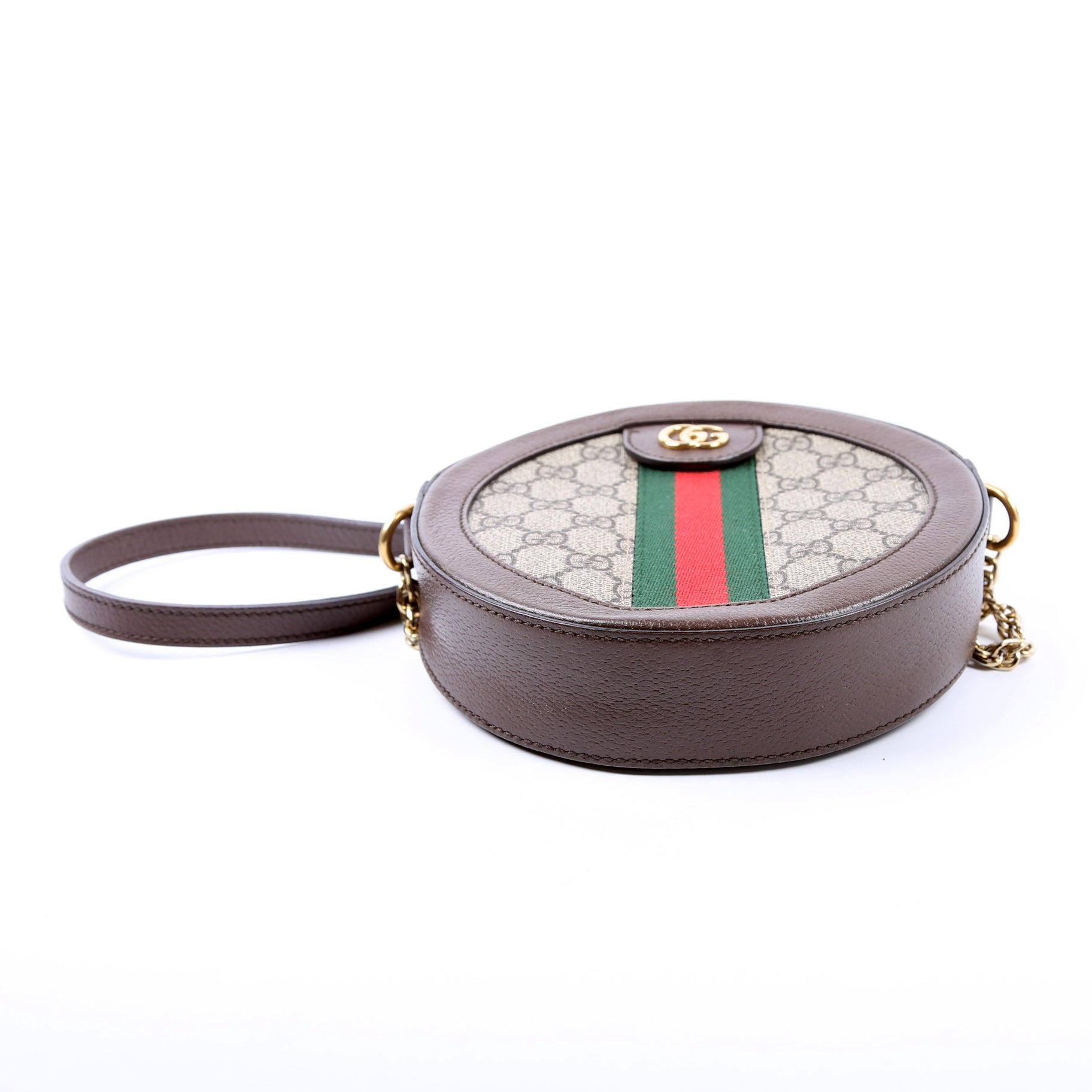 550618 Ophidia GG Supreme Round Small Crossbody Brown