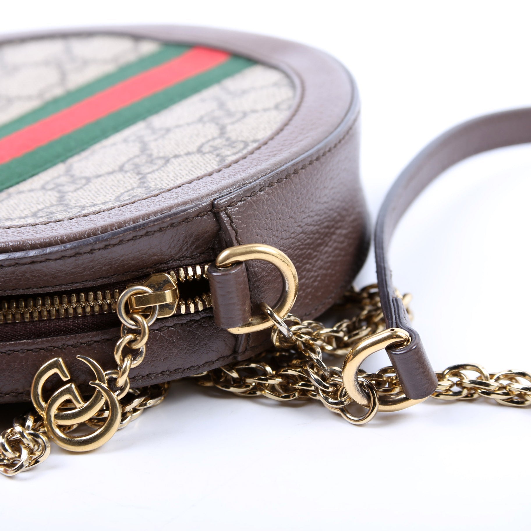 550618 Ophidia GG Supreme Round Small Crossbody Brown
