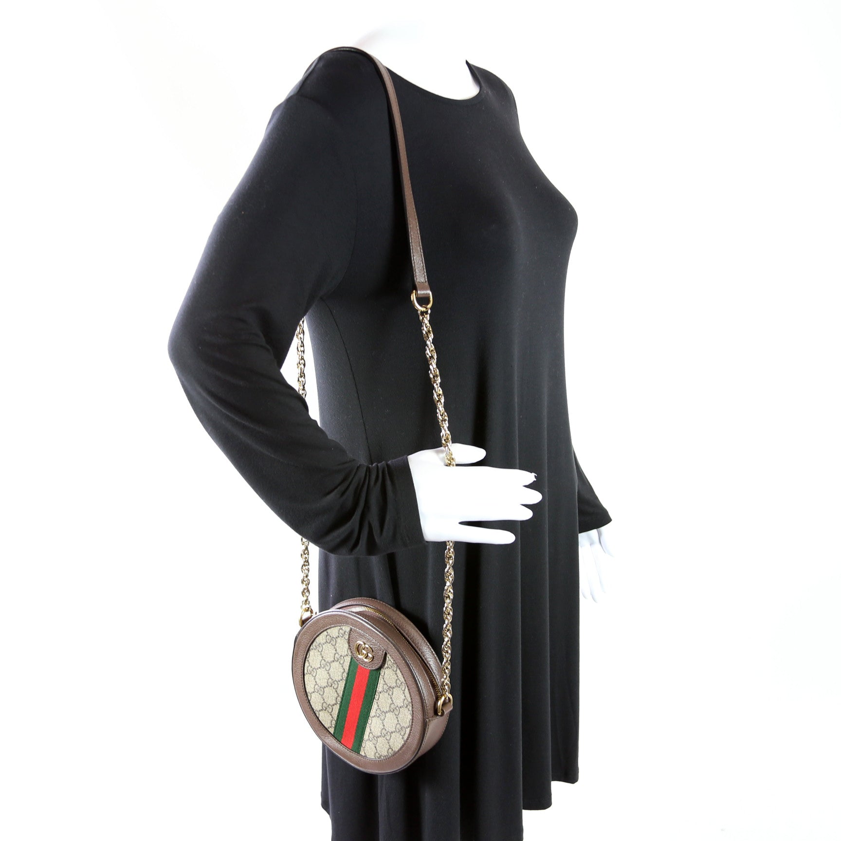 550618 Ophidia GG Supreme Round Small Crossbody Brown