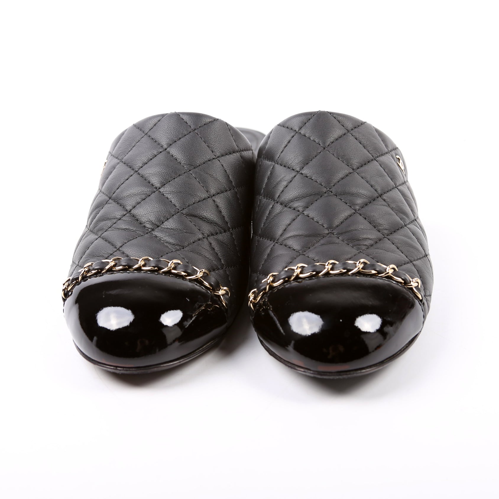 Cap Toe Quilted Chain Mules Size 39.5