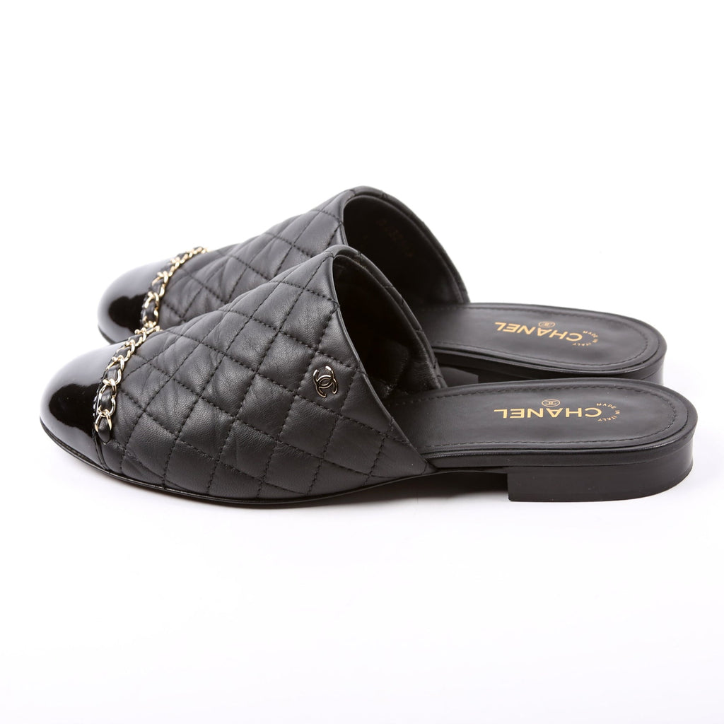 Cap Toe Quilted Chain Mules Size 39.5