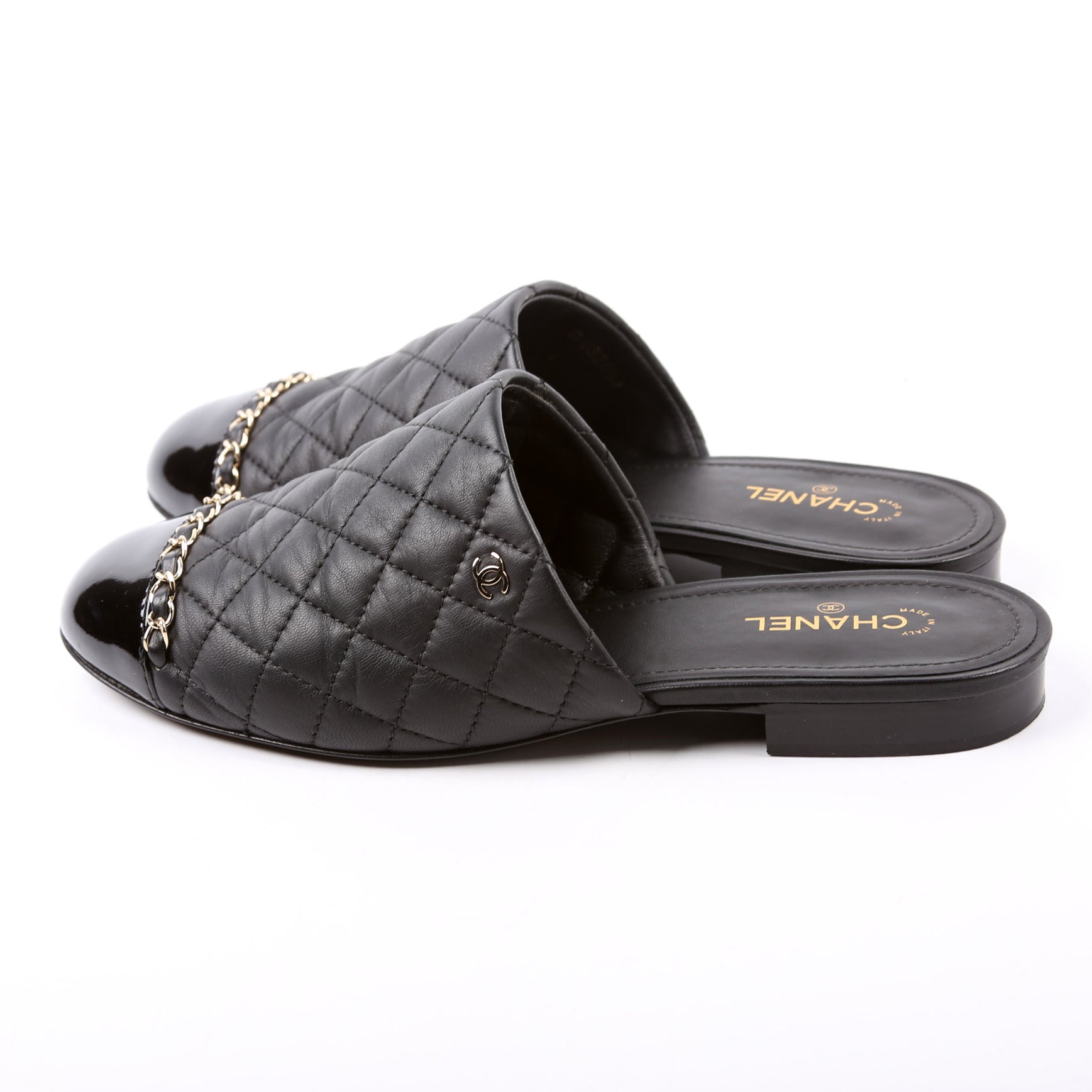 Cap Toe Quilted Chain Mules Size 39.5