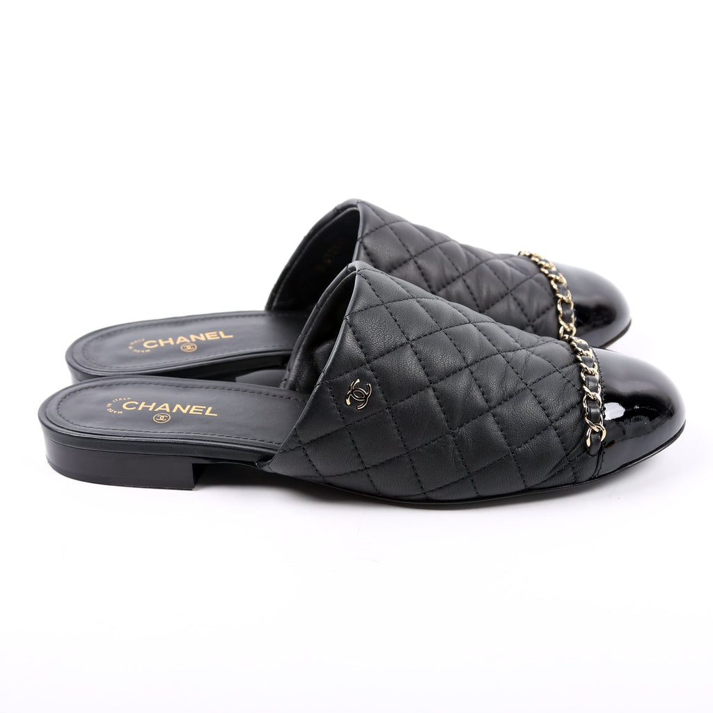 Cap Toe Quilted Chain Mules Size 39.5