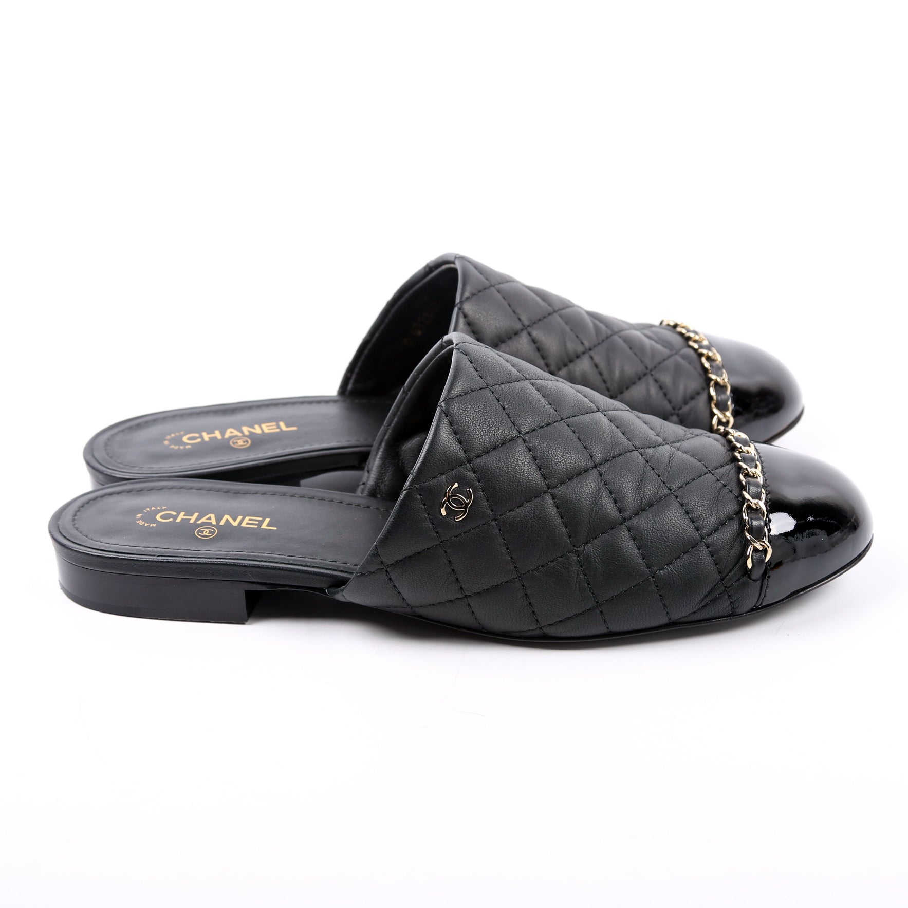 Cap Toe Quilted Chain Mules Size 39.5