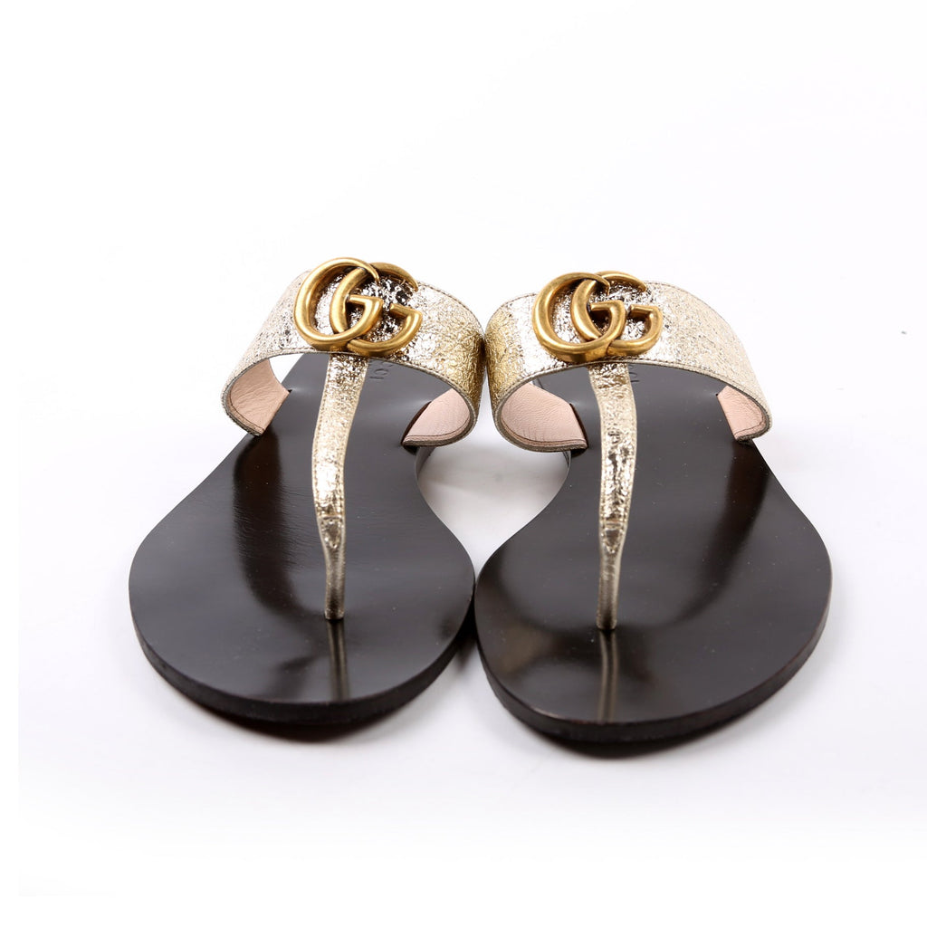 Marmont T Strap Sandals Size 39.5 Gold/Black