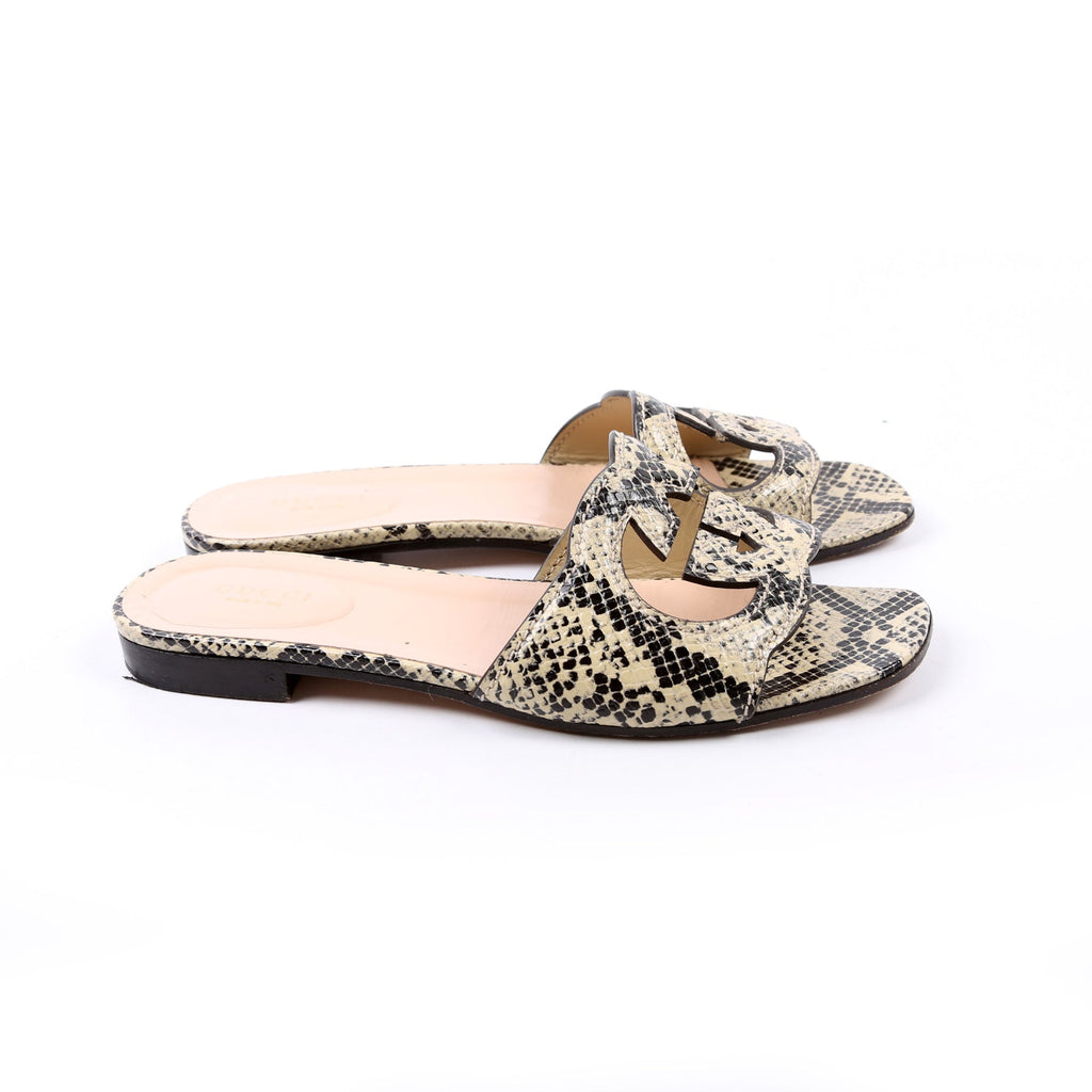 Python Interlocking G Flats Size 37 Beige/Black