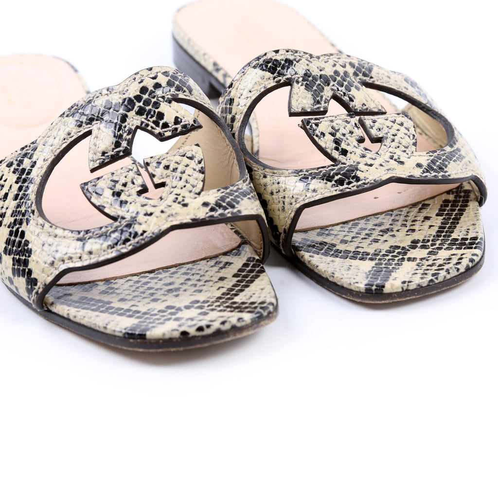 Python Interlocking G Flats Size 37 Beige/Black