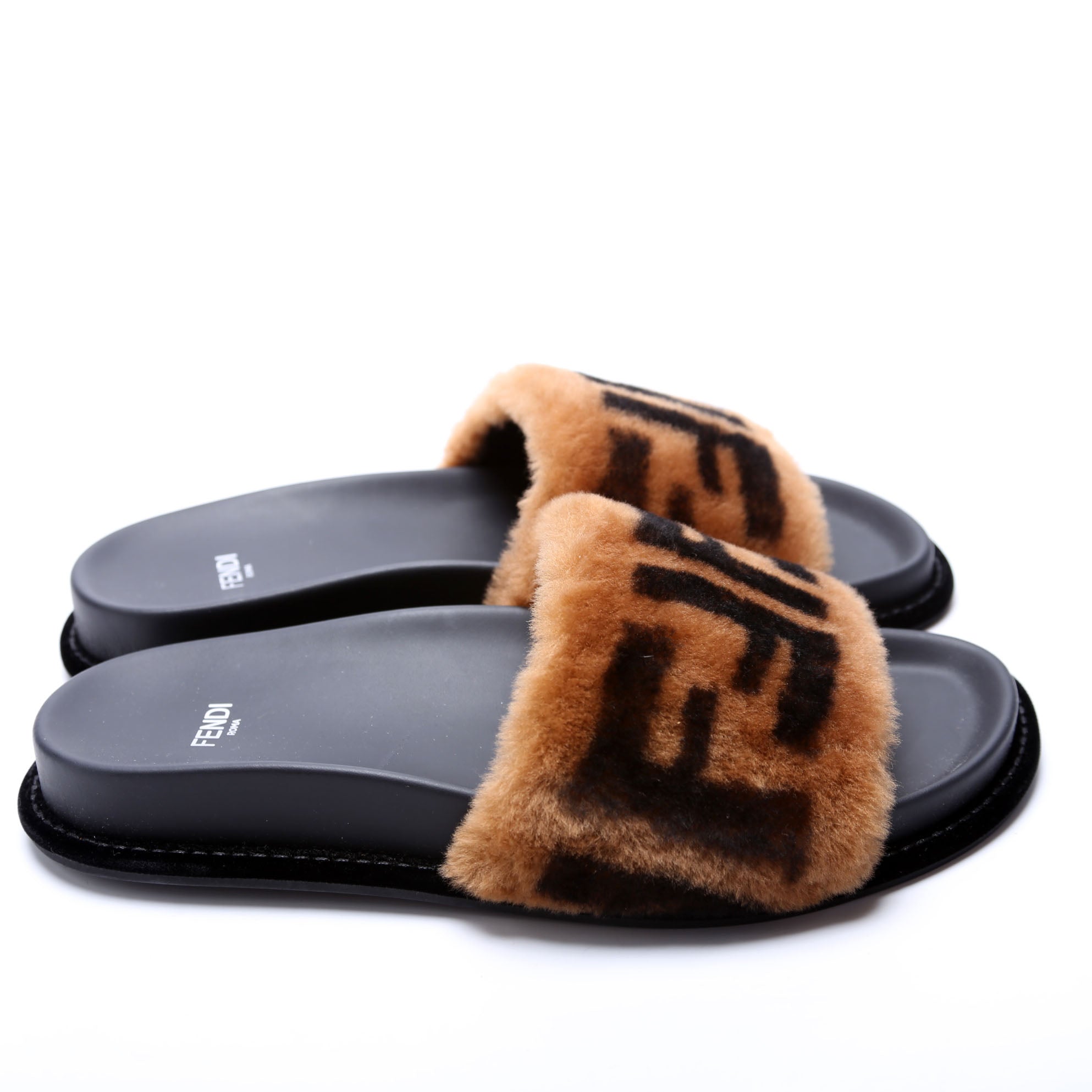 FF Logo Shearling Slides Size 37