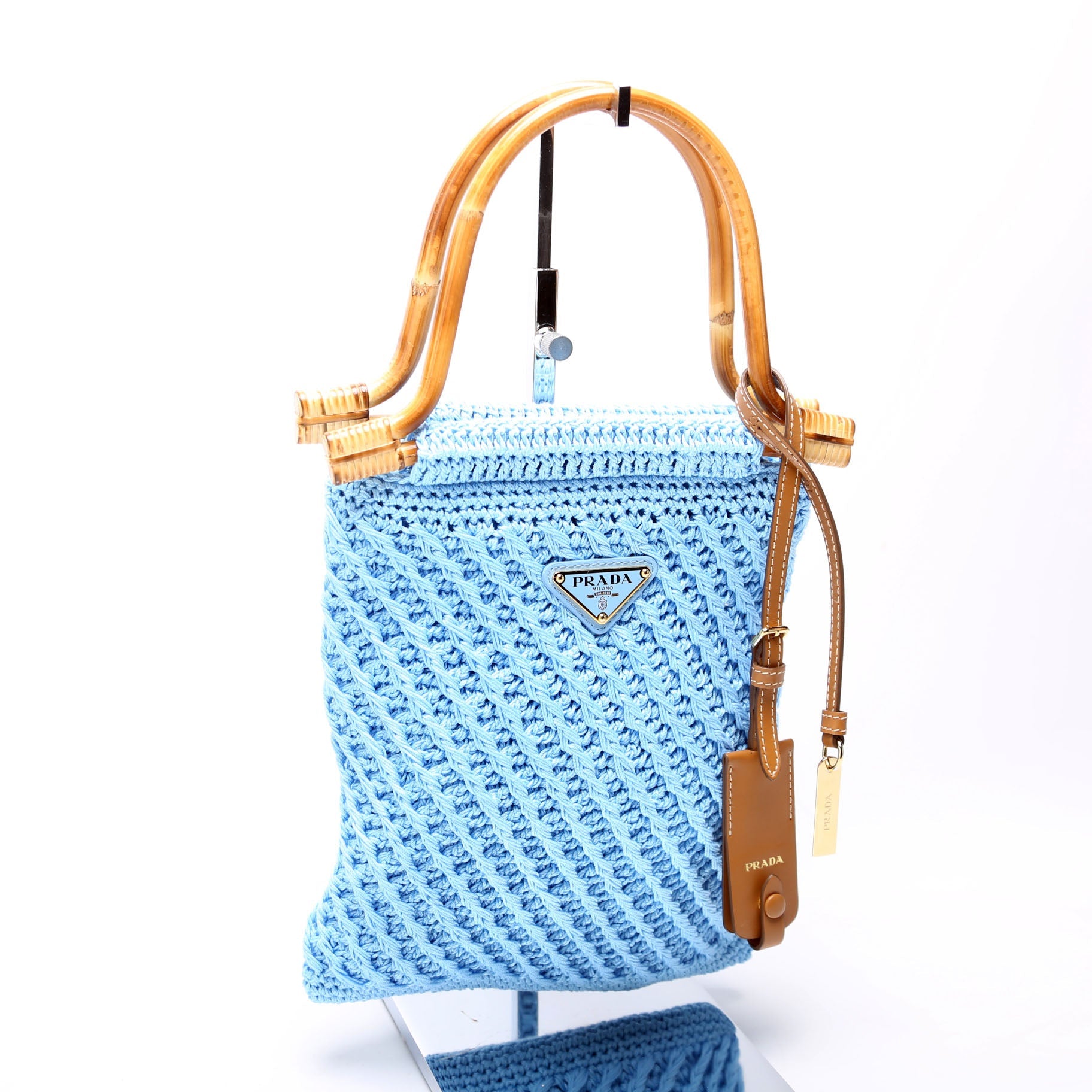 1BA461 Crochet Mini Bamboo Top Handle Blue
