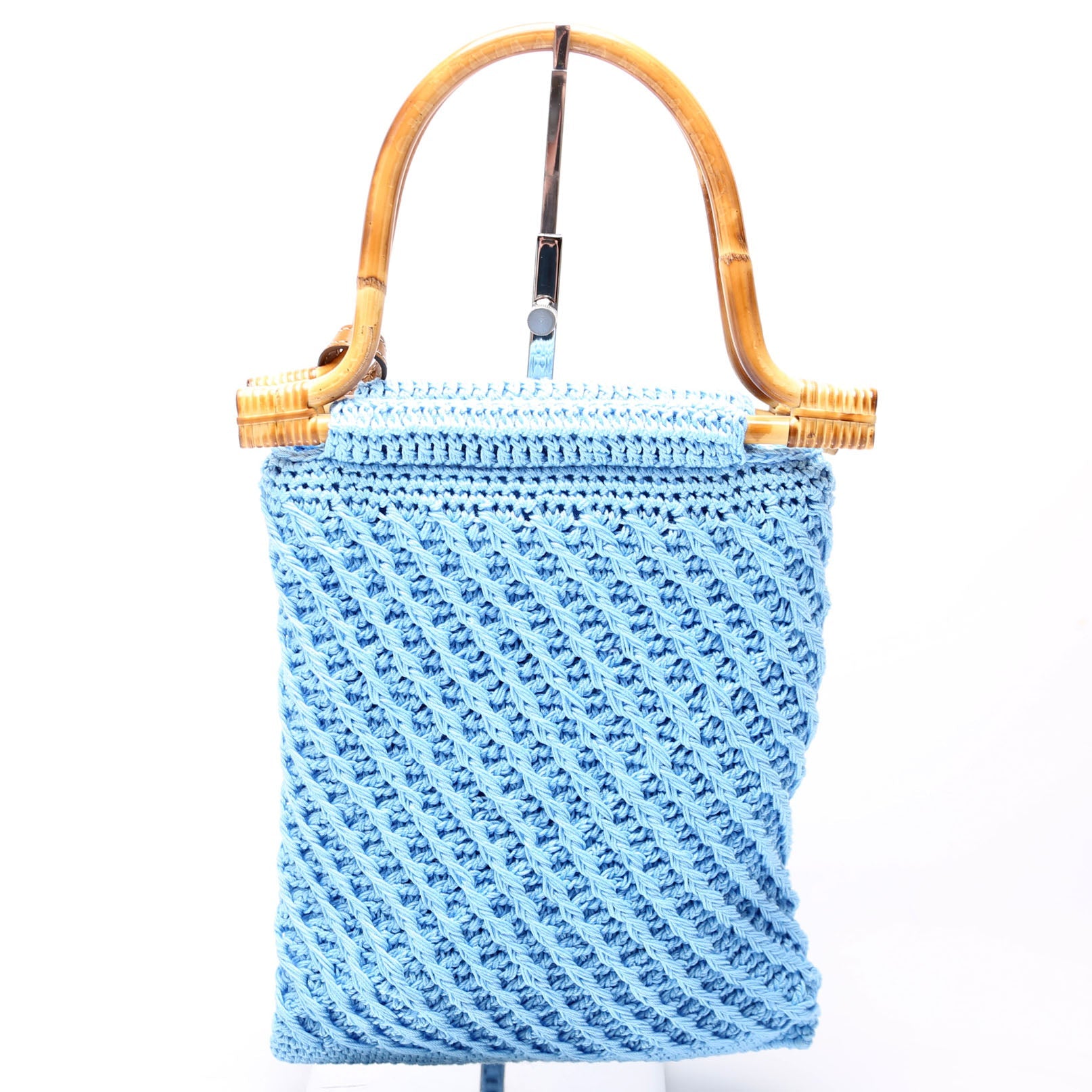 1BA461 Crochet Mini Bamboo Top Handle Blue