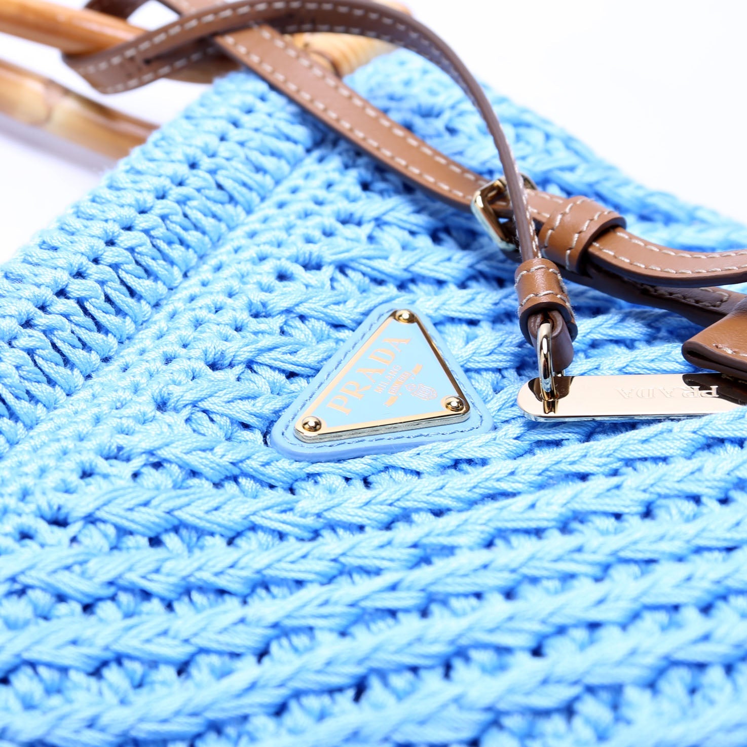 1BA461 Crochet Mini Bamboo Top Handle Blue