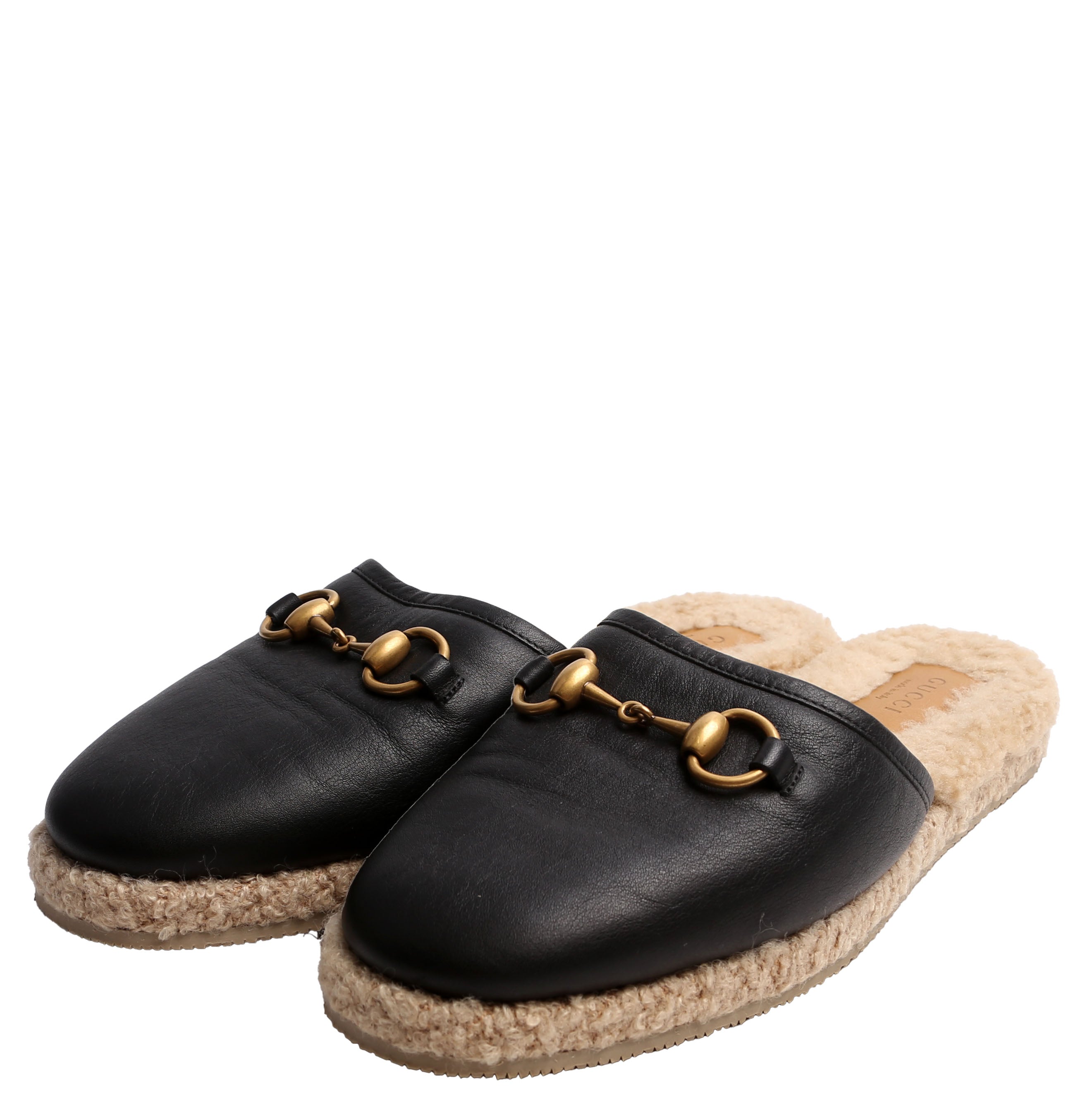 Gucci Fria Horsebit Shearling Mules Size 37.5 Black