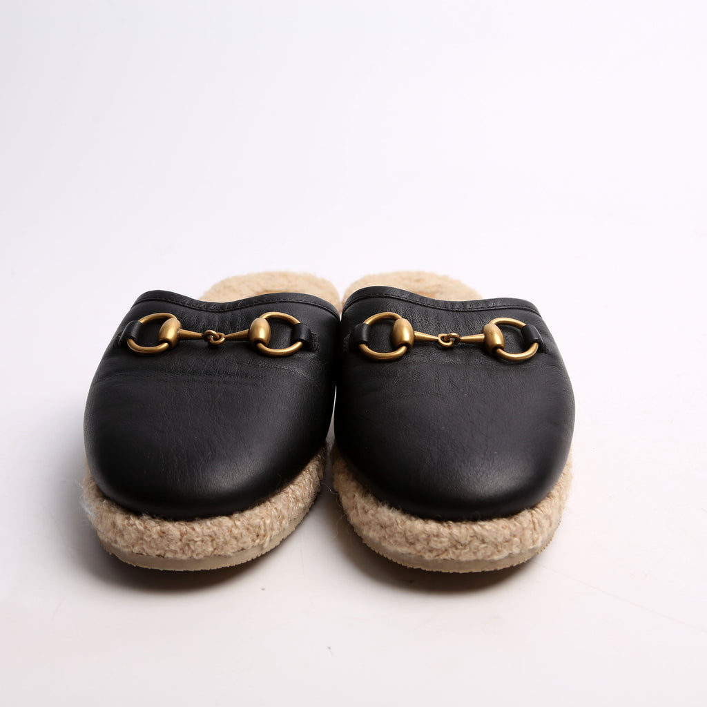 Gucci Fria Horsebit Shearling Mules Size 37.5 Black