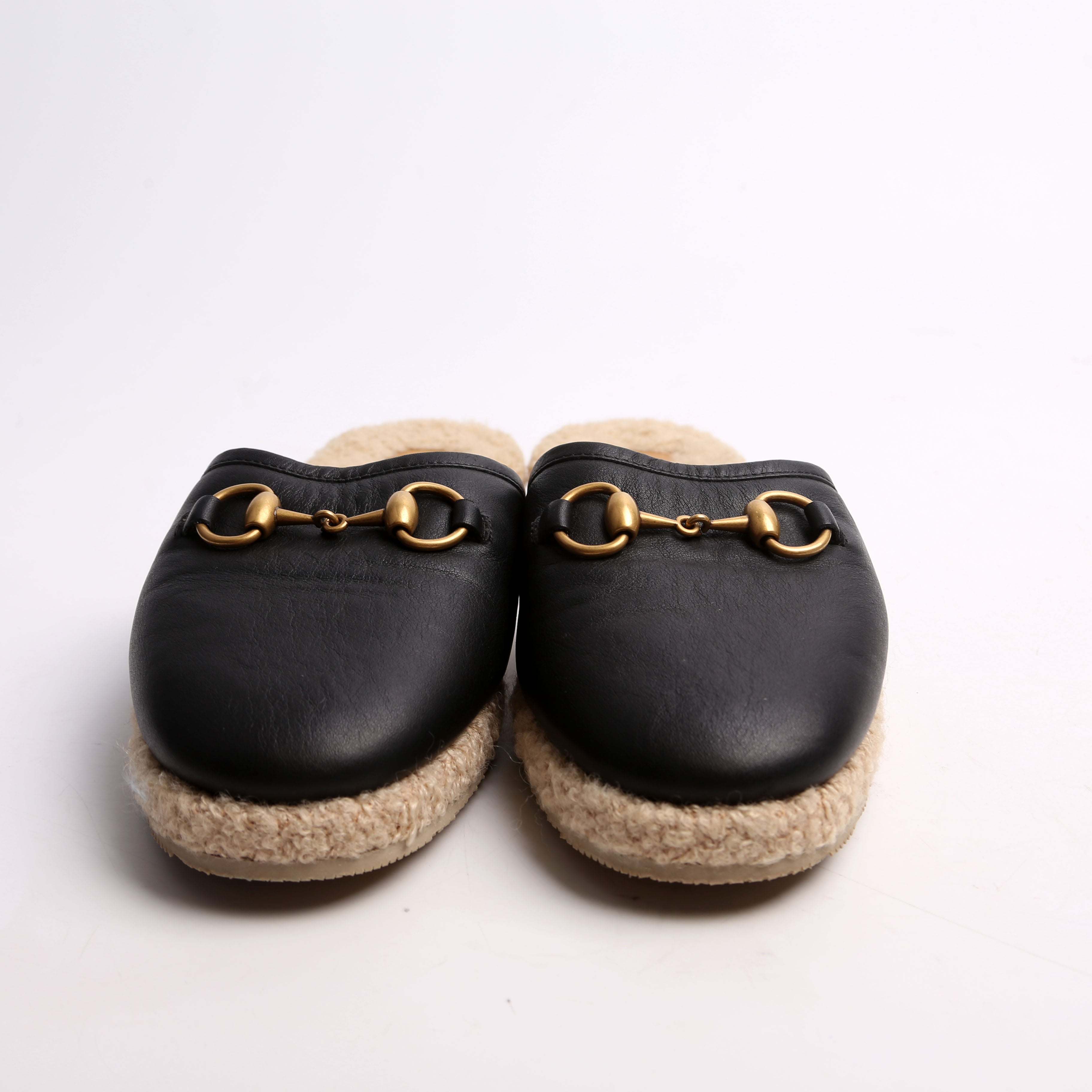 Gucci Fria Horsebit Shearling Mules Size 37.5 Black