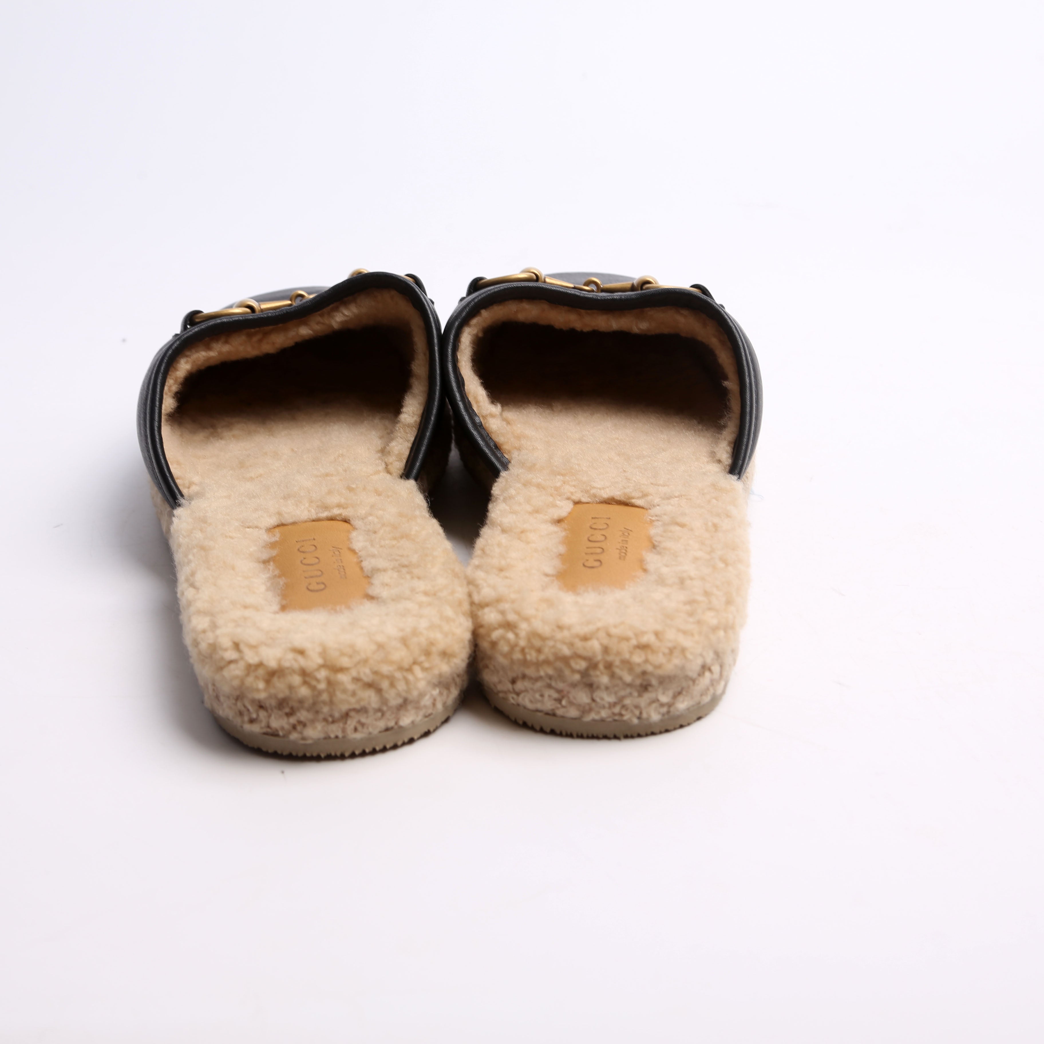 Gucci Fria Horsebit Shearling Mules Size 37.5 Black