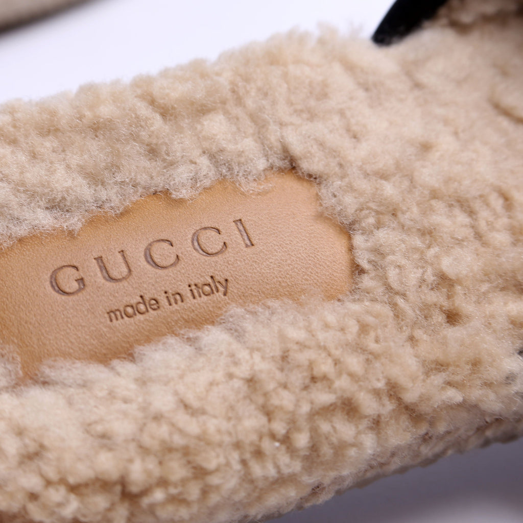 Gucci Fria Horsebit Shearling Mules Size 37.5 Black
