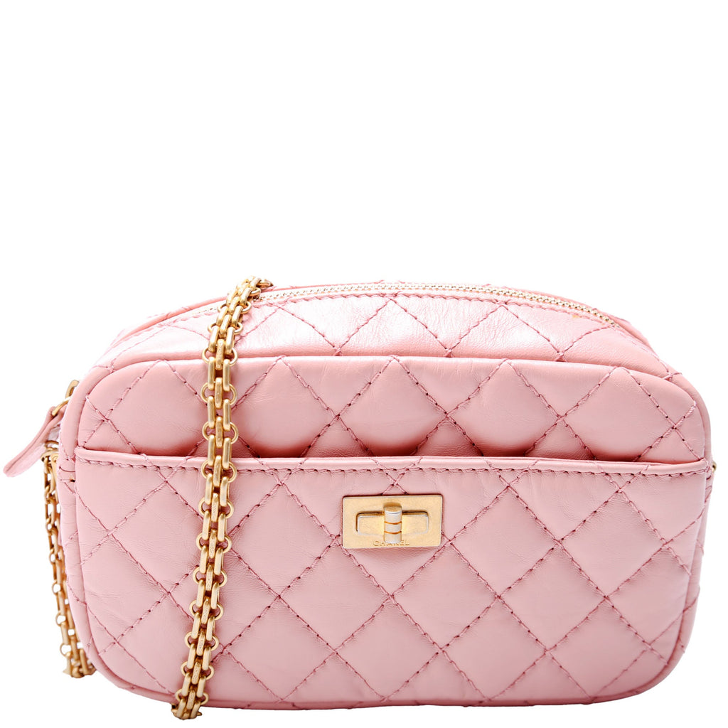 2.55 Reissue Mini Camera Bag Quilted Aged Calfskin Pink