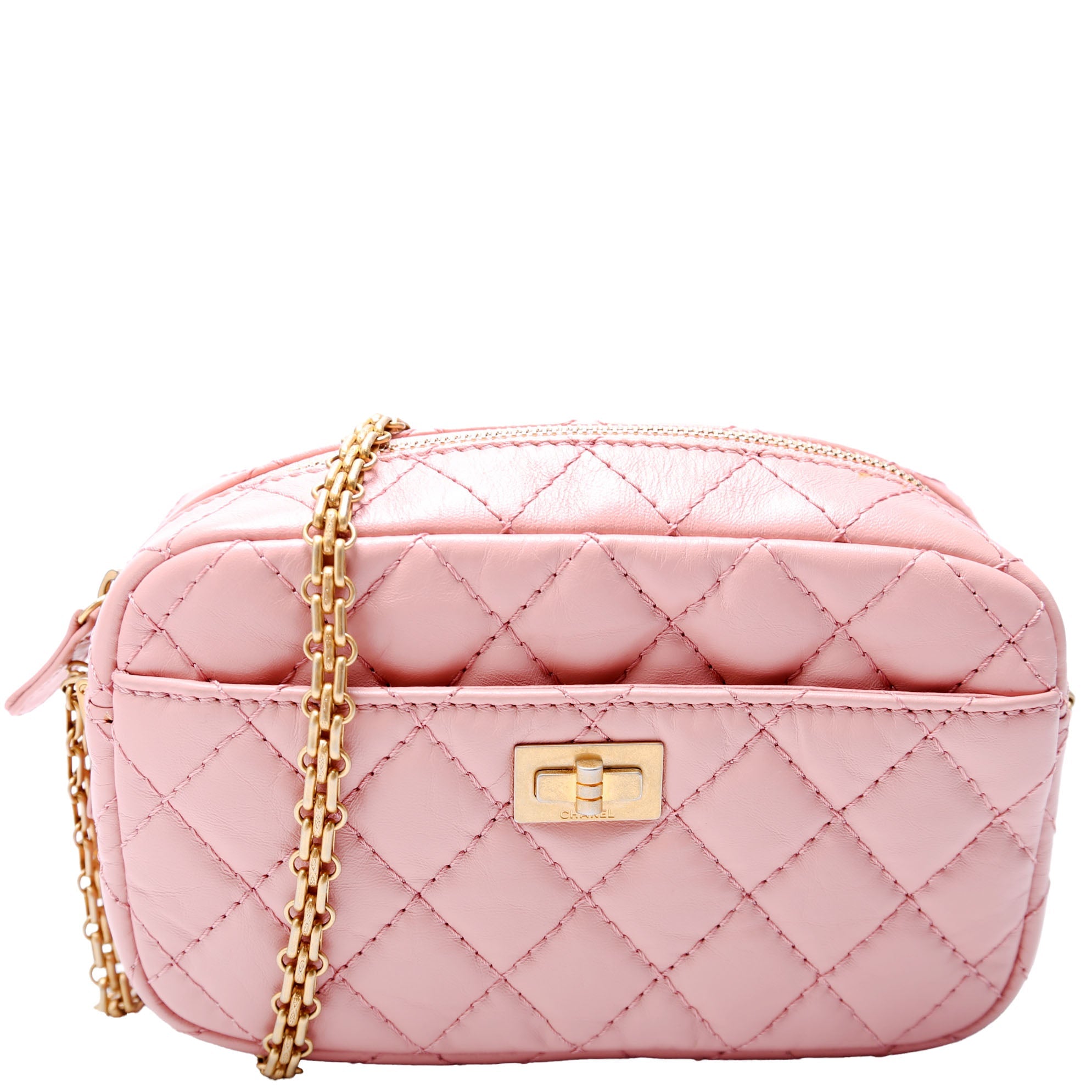 2.55 Reissue Mini Camera Bag Quilted Aged Calfskin Pink