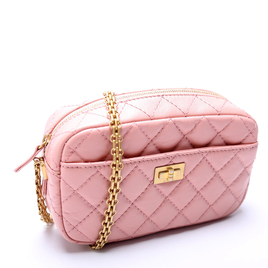 2.55 Reissue Mini Camera Bag Quilted Aged Calfskin Pink