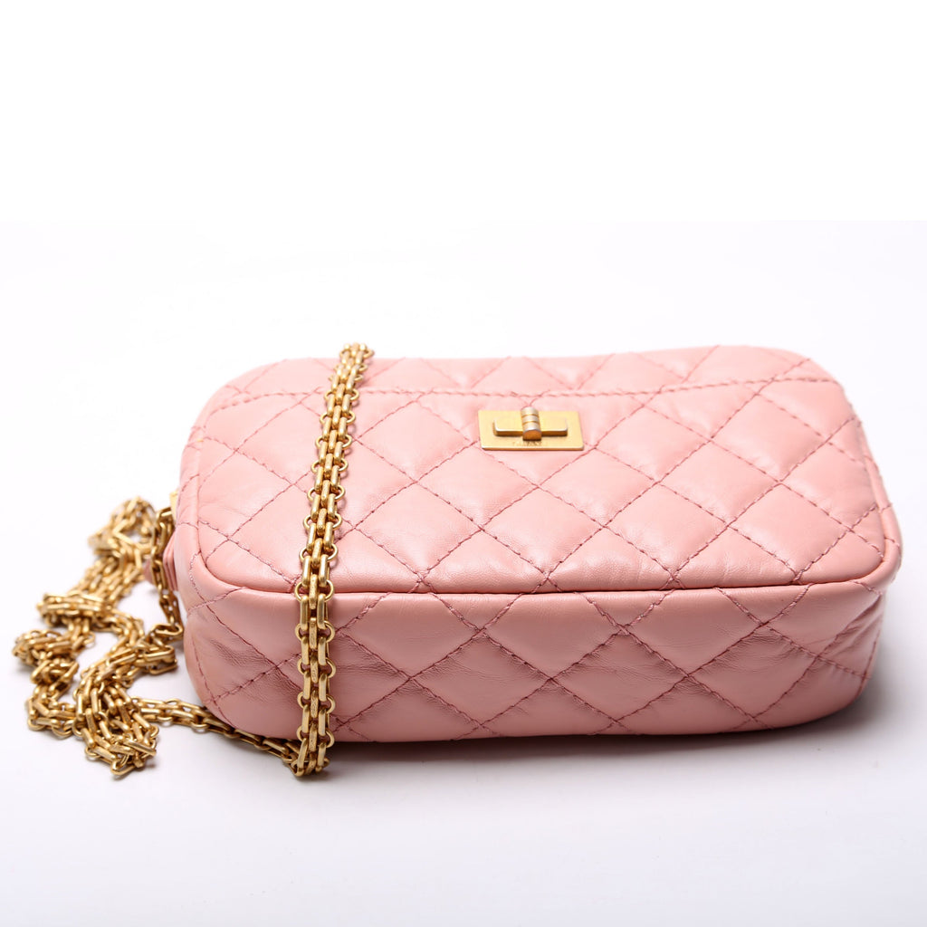 2.55 Reissue Mini Camera Bag Quilted Aged Calfskin Pink