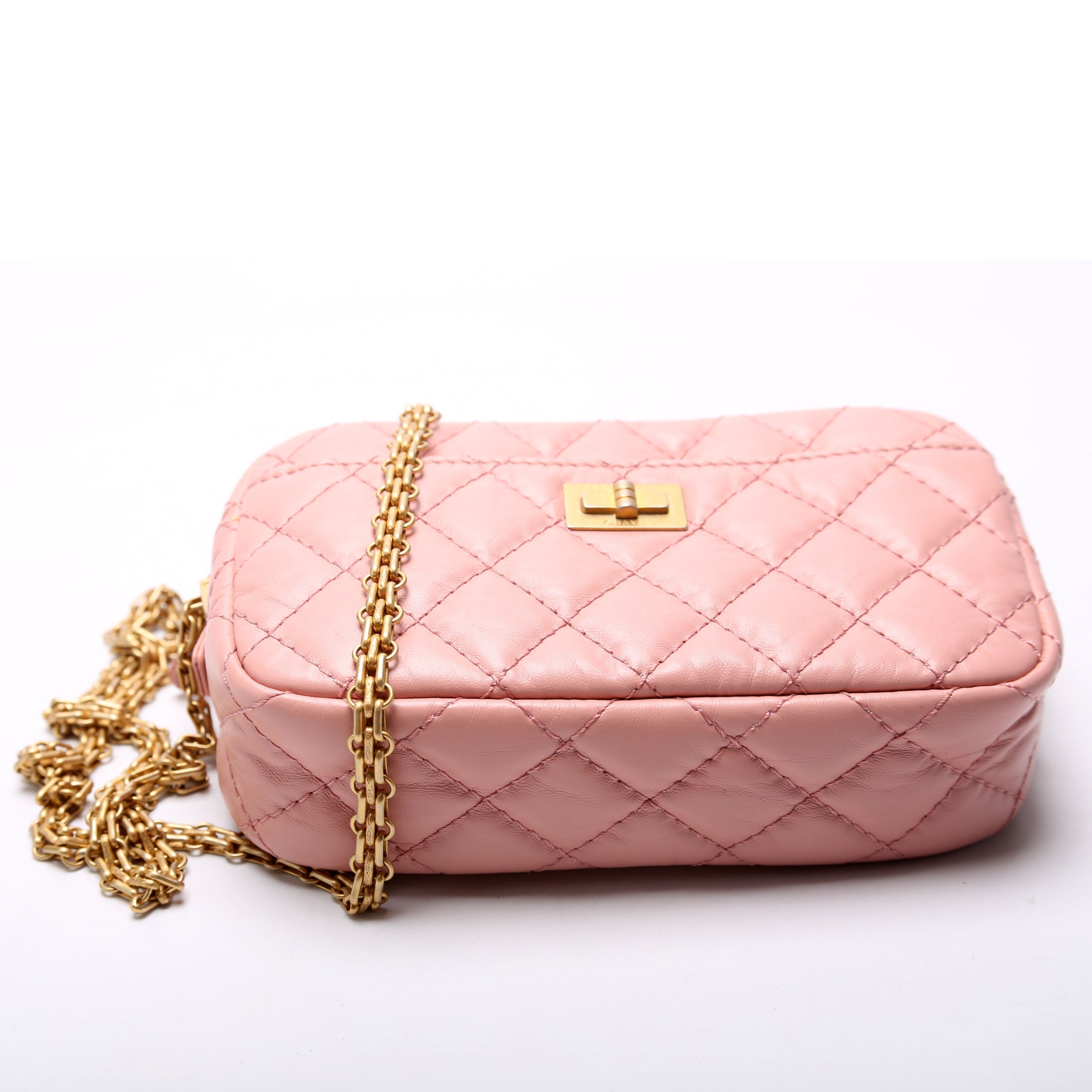 2.55 Reissue Mini Camera Bag Quilted Aged Calfskin Pink