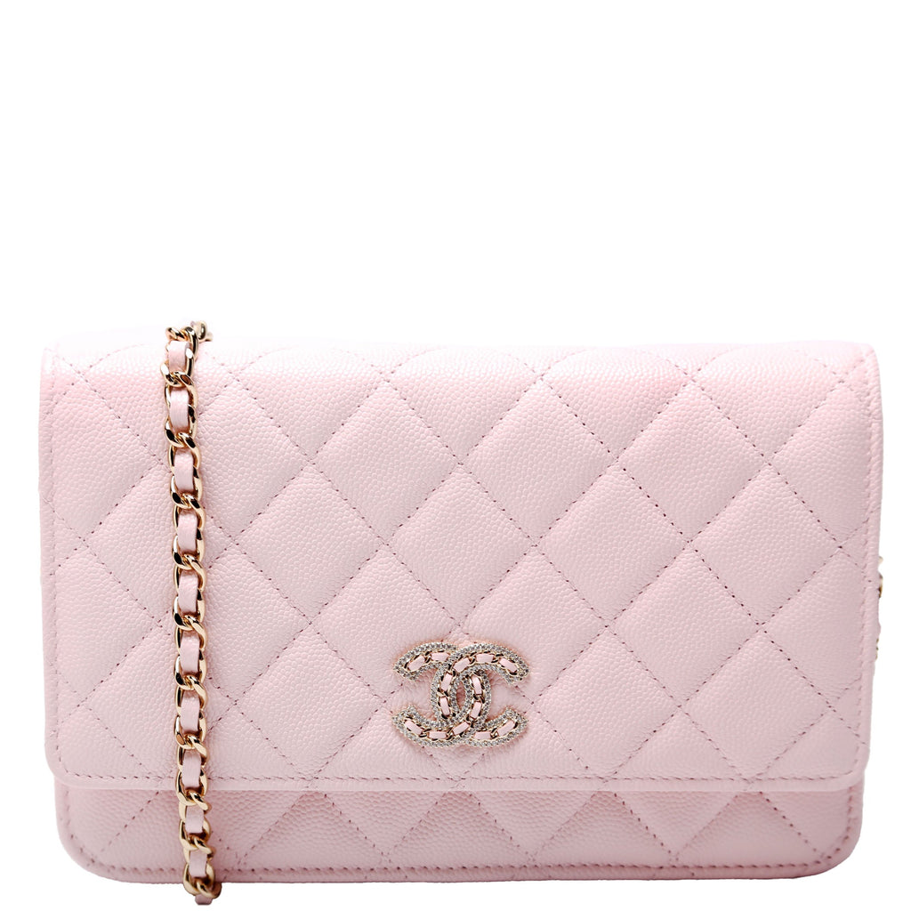 Wallet On Chain Crystal CC Quilted Caviar RFID