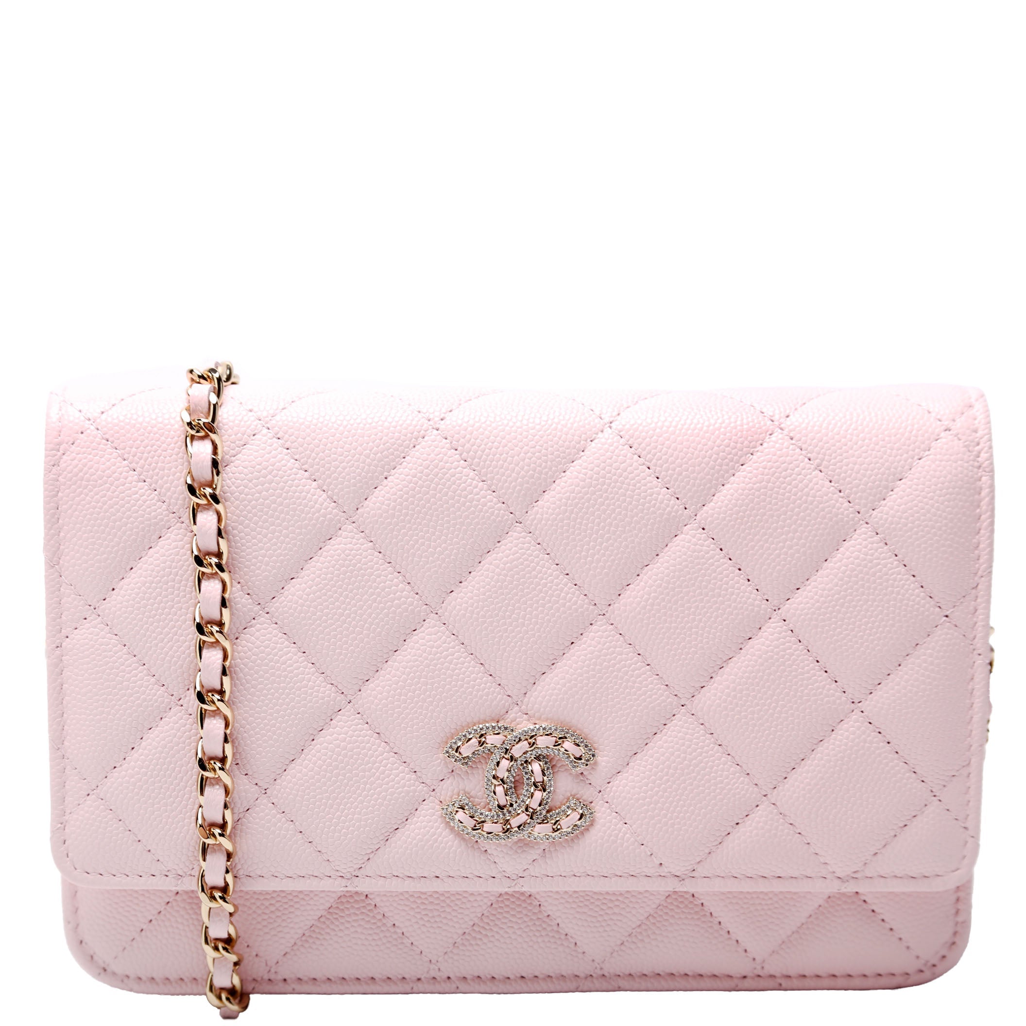Wallet On Chain Crystal CC Quilted Caviar RFID