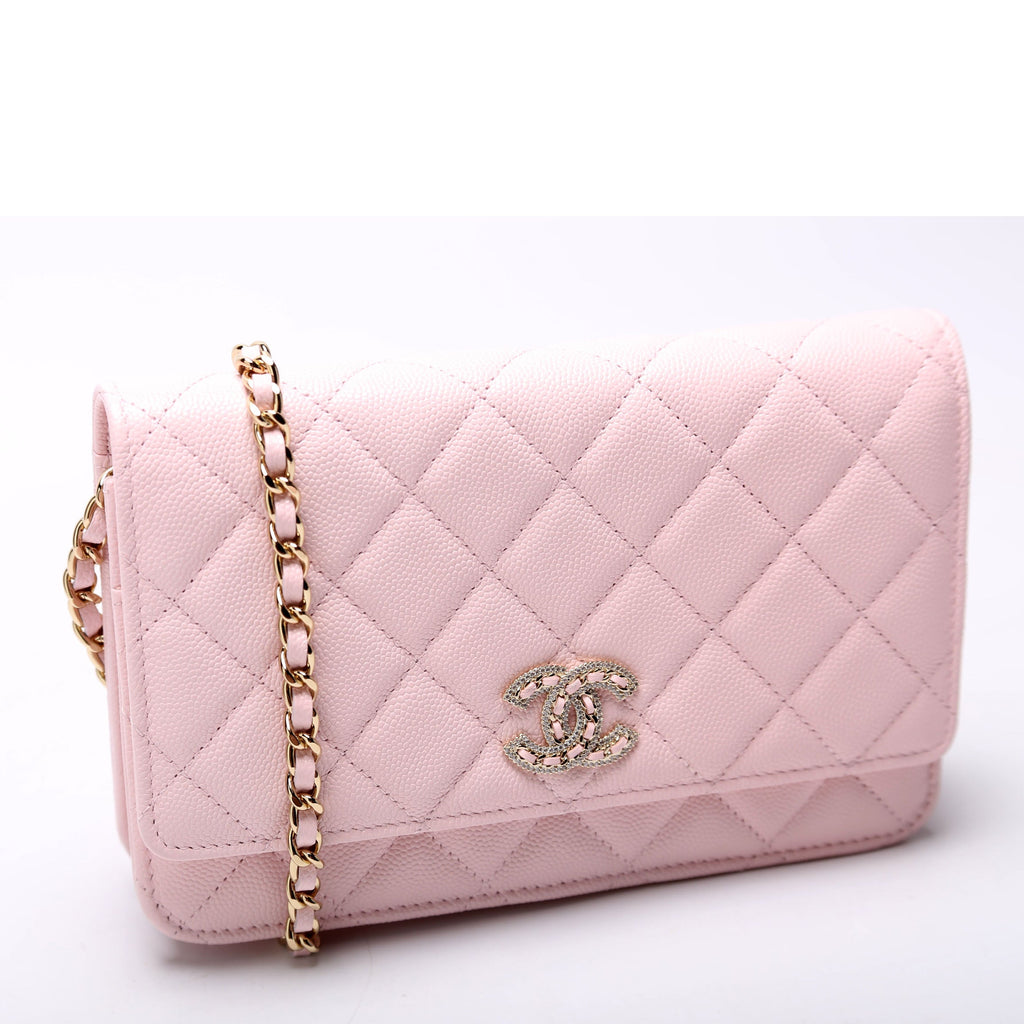 Wallet On Chain Crystal CC Quilted Caviar RFID