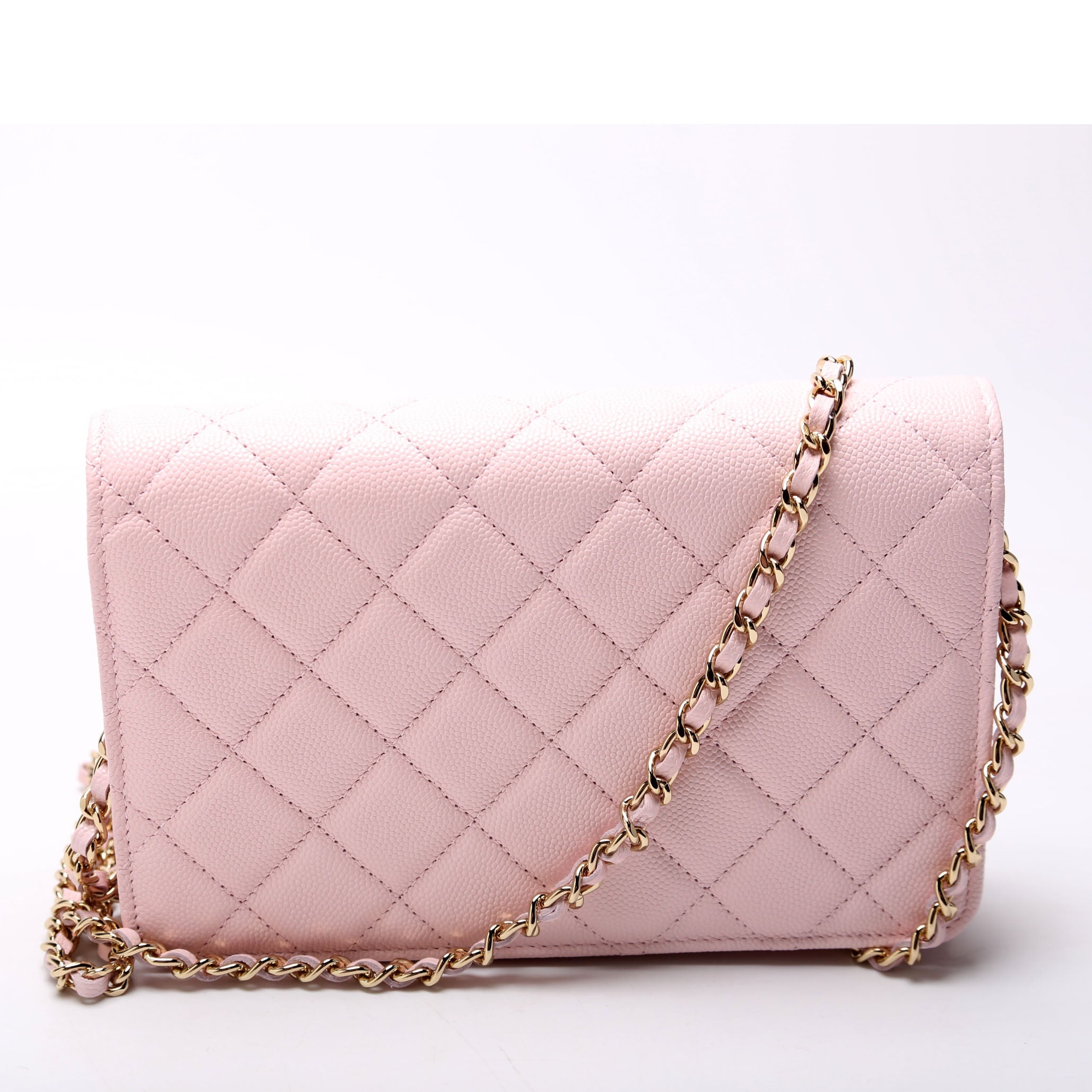 Wallet On Chain Crystal CC Quilted Caviar RFID