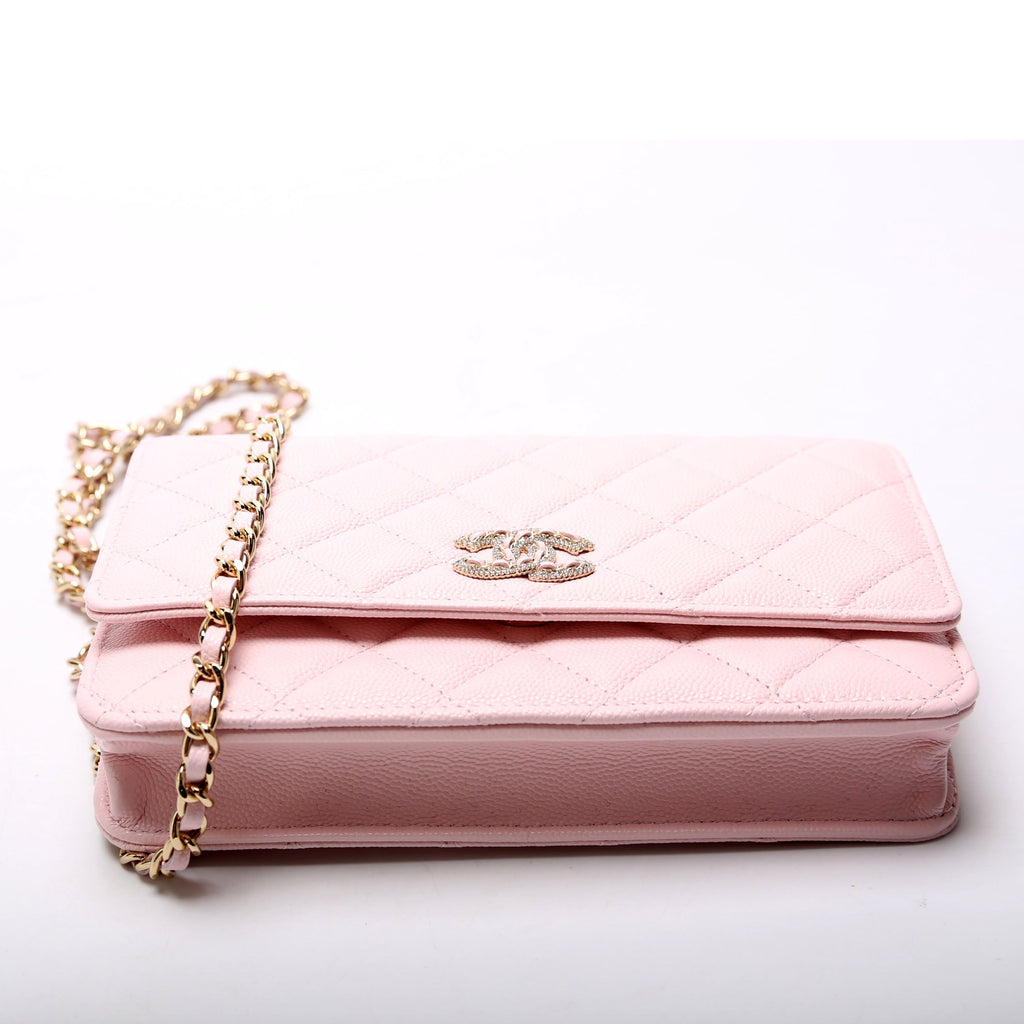 Wallet On Chain Crystal CC Quilted Caviar RFID