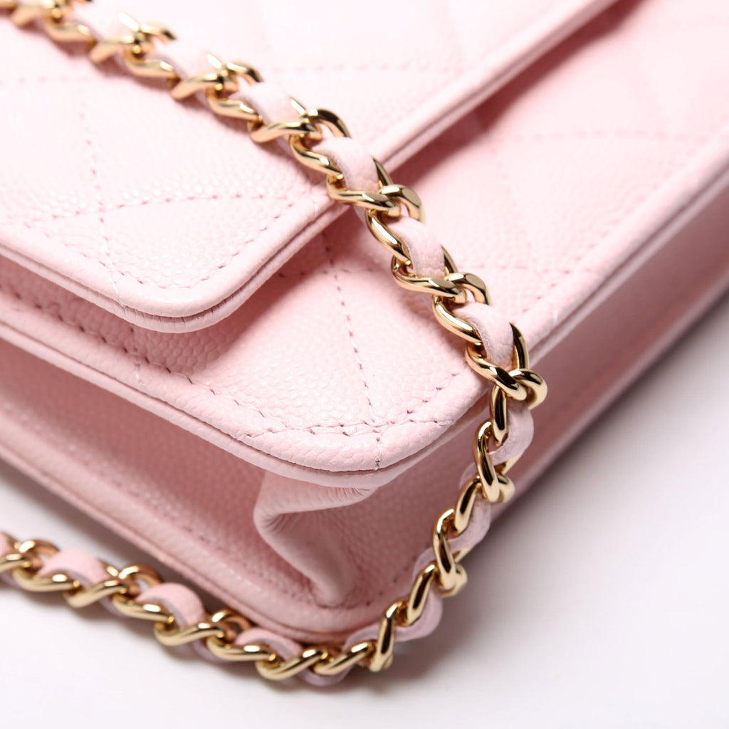 Wallet On Chain Crystal CC Quilted Caviar RFID