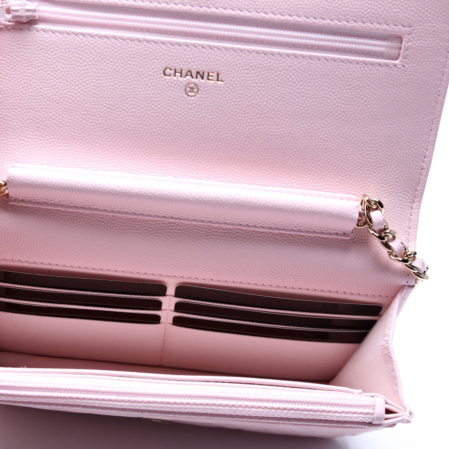 Wallet On Chain Crystal CC Quilted Caviar RFID