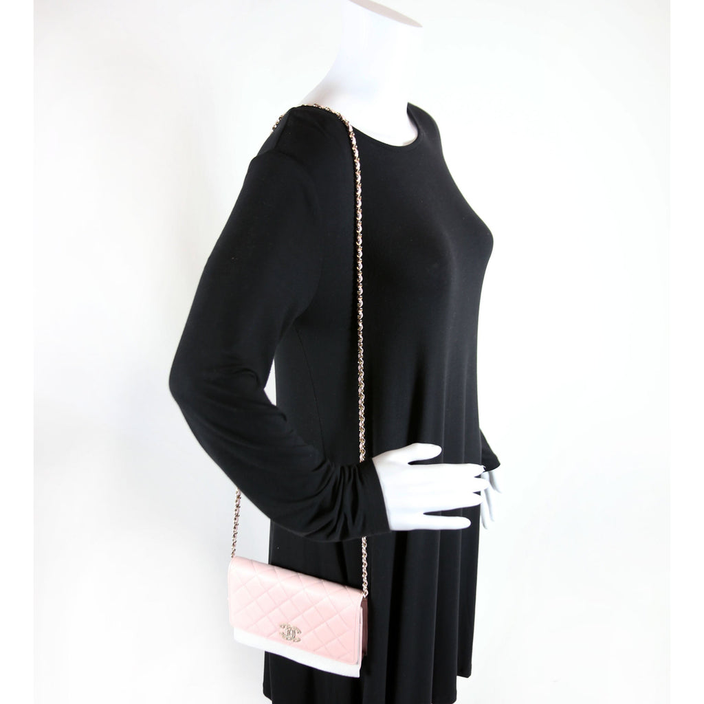 Wallet On Chain Crystal CC Quilted Caviar RFID